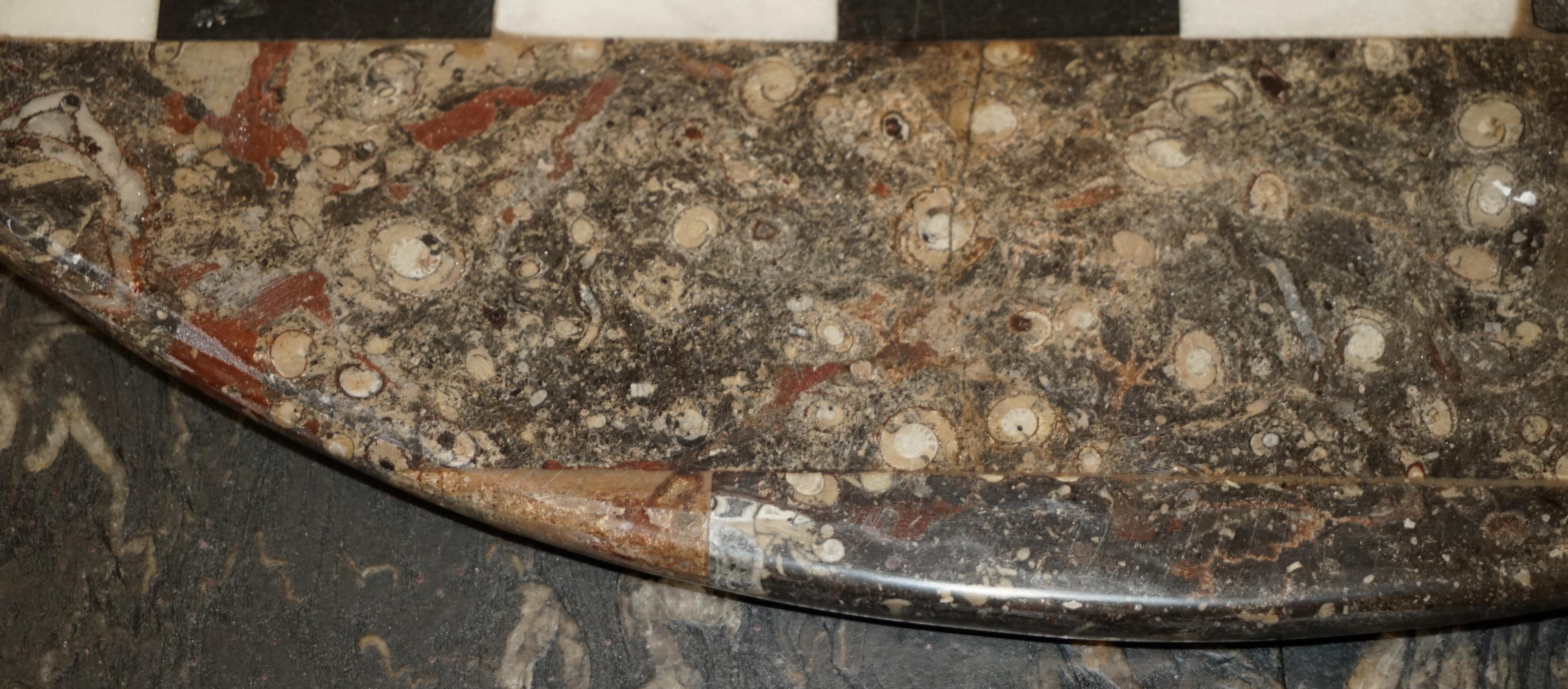 Marble EXQUISITE ANTiQUE EXTRA LARGE FOSSIL TOP CHESSBOARD TABLE TOP IN MARBLE For Sale