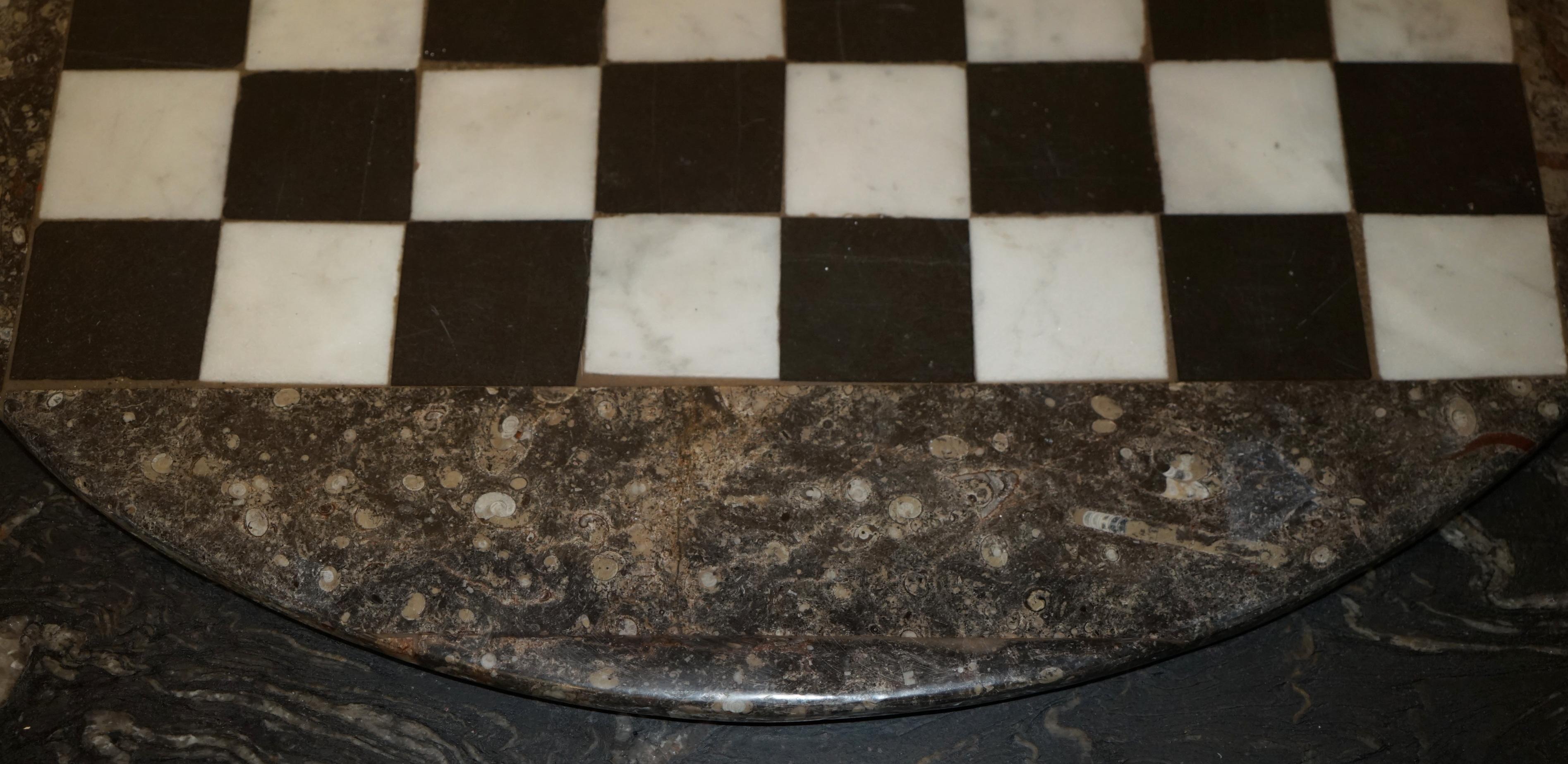 EXQUISITE ANTiQUE EXTRA LARGE FOSSIL TOP CHESSBOARD TABLE TOP IN MARBLE For Sale 1