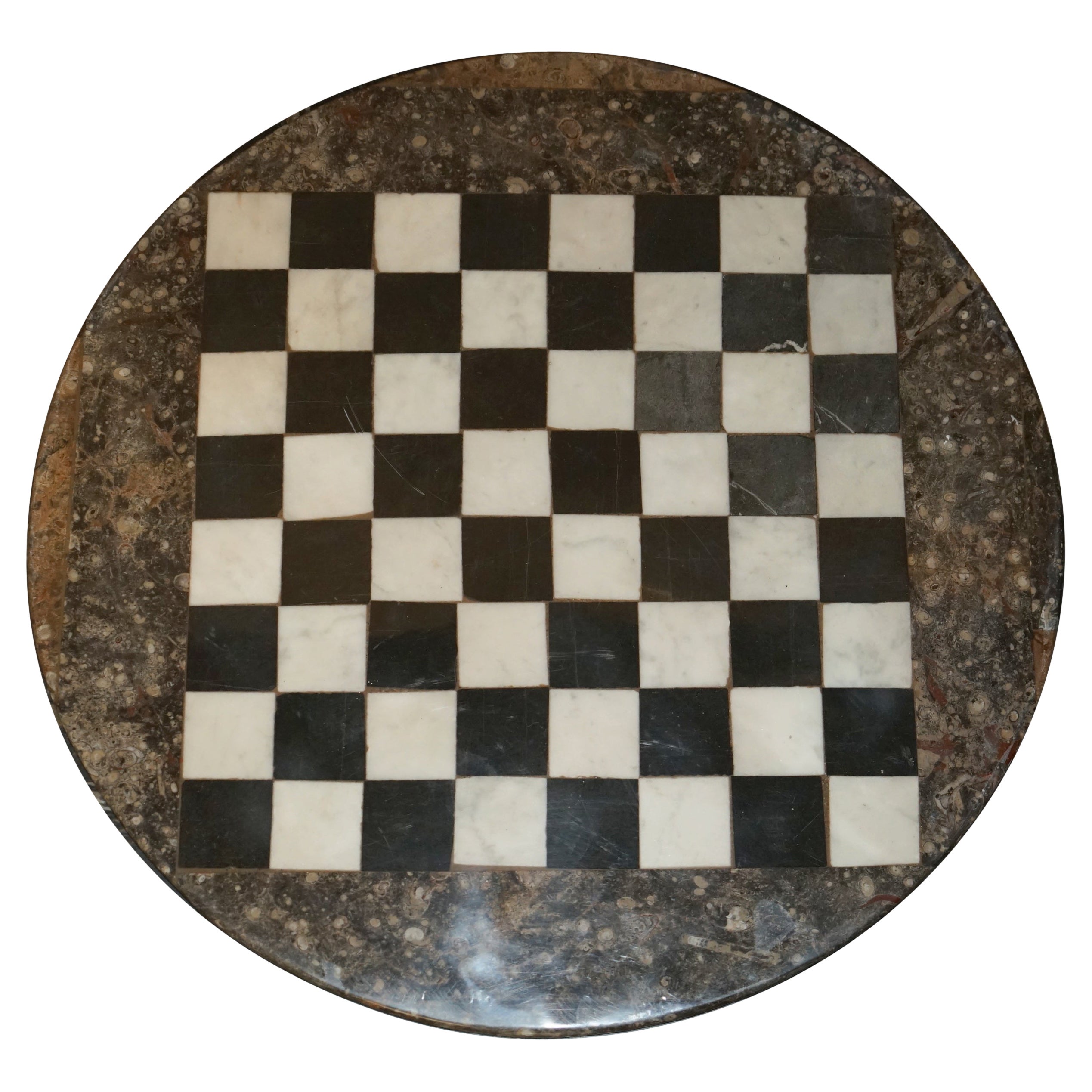 EXQUISITE ANTiQUE EXTRA LARGE FOSSIL TOP CHESSBOARD TABLE TOP IN MARBLE