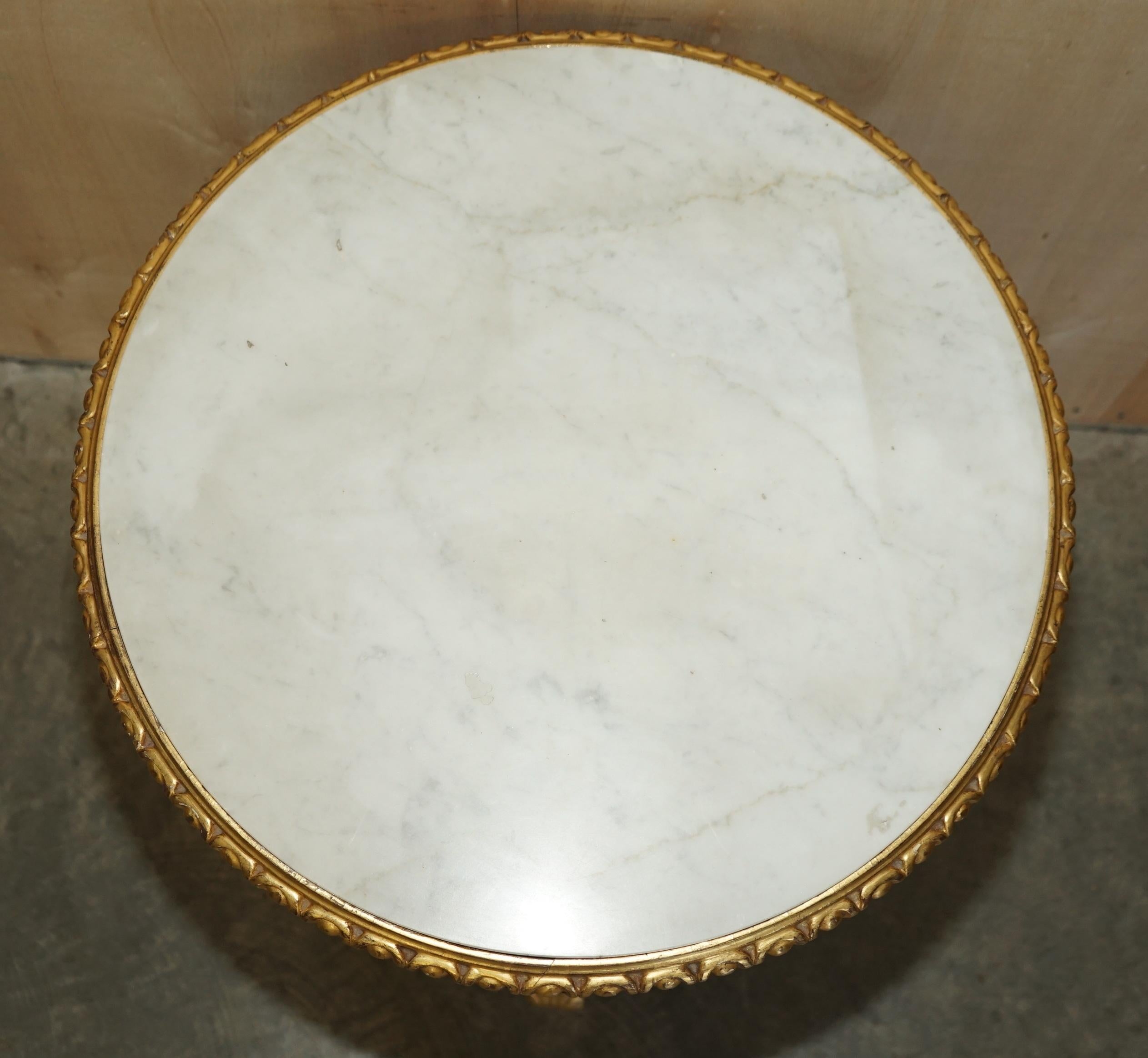 Exquisite Antique French Gold Giltwood Italian Marble Herm Carved Centre Table For Sale 6