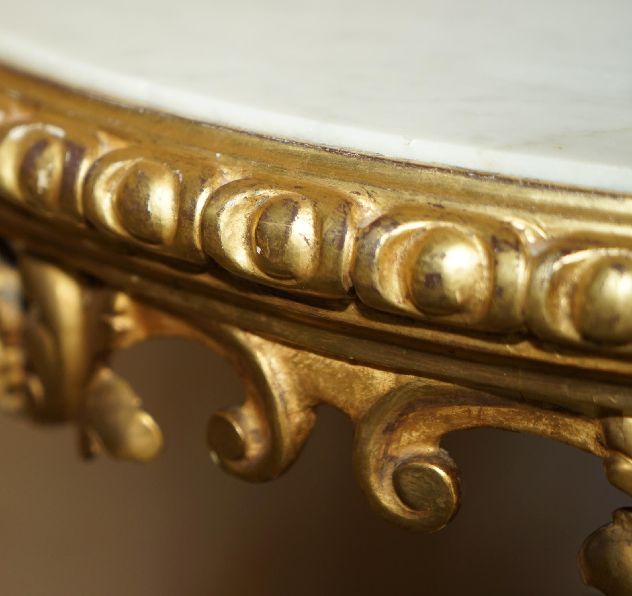 Exquisite Antique French Gold Giltwood Italian Marble Herm Carved Centre Table For Sale 8