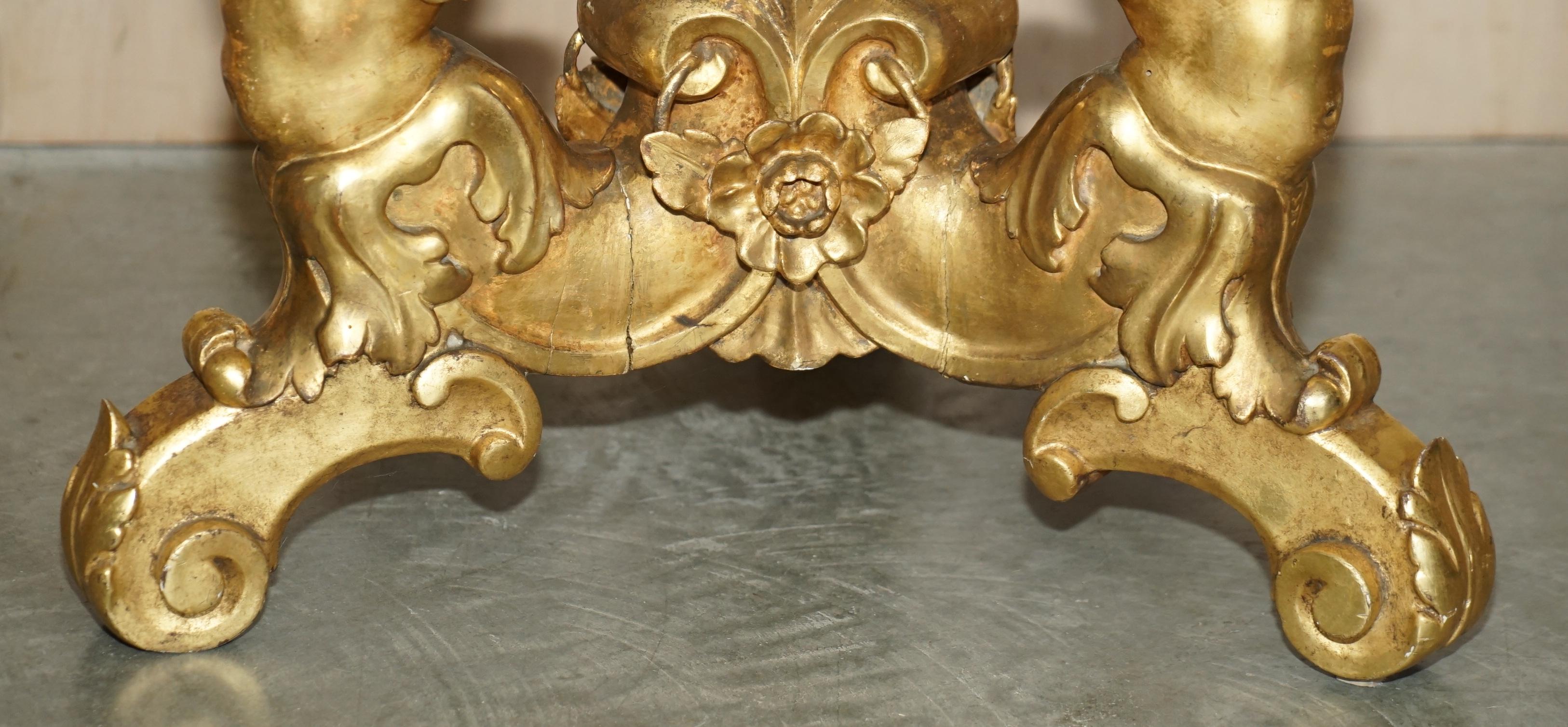 Exquisite Antique French Gold Giltwood Italian Marble Herm Carved Centre Table For Sale 13
