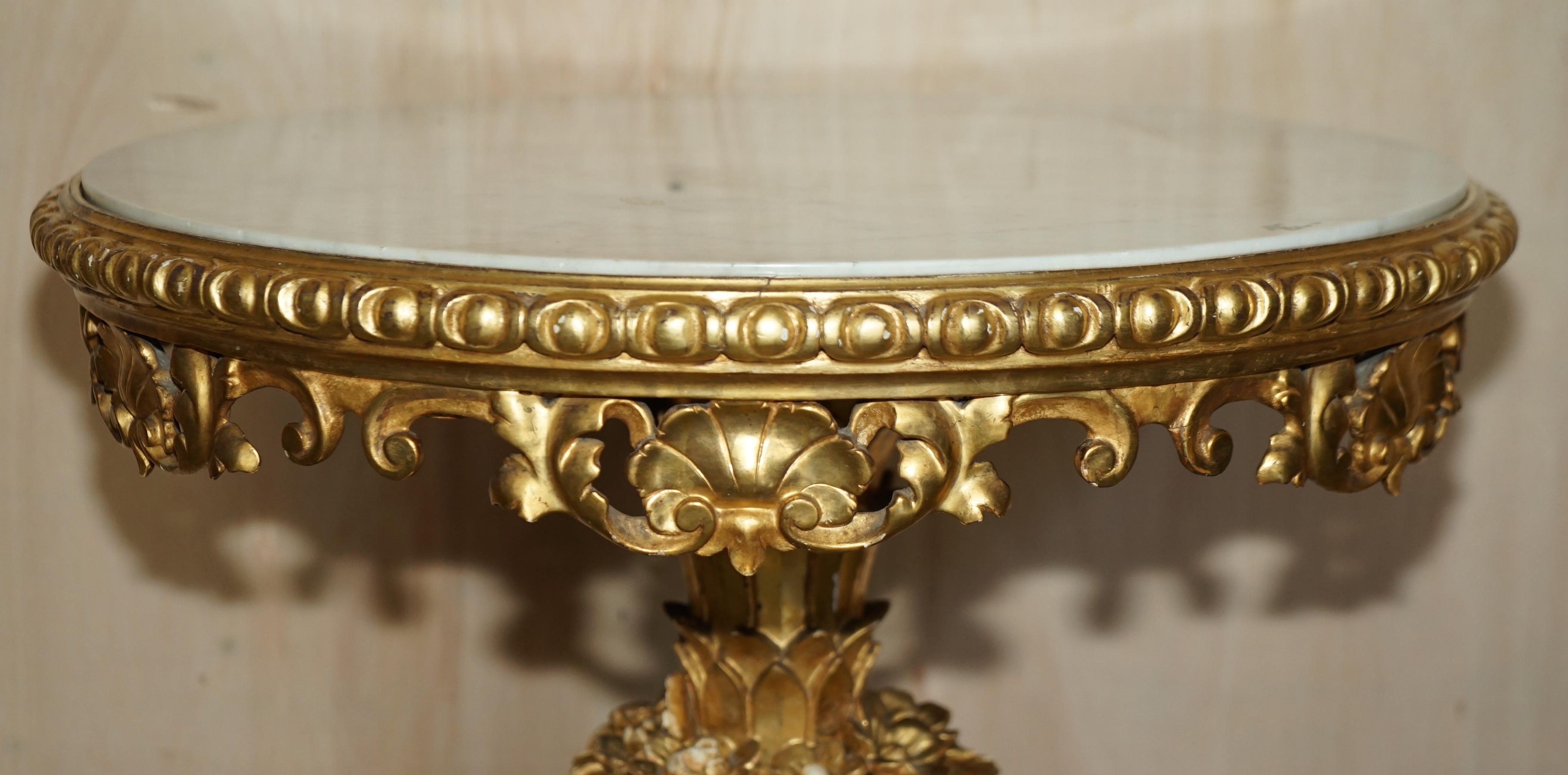 We are delighted to offer for sale this very fine and important, French circa 1860 hand carved centre table with giltwood body and Italian marble top.

A very collectable and well made, decorative centre table, this is pure art furniture and looks