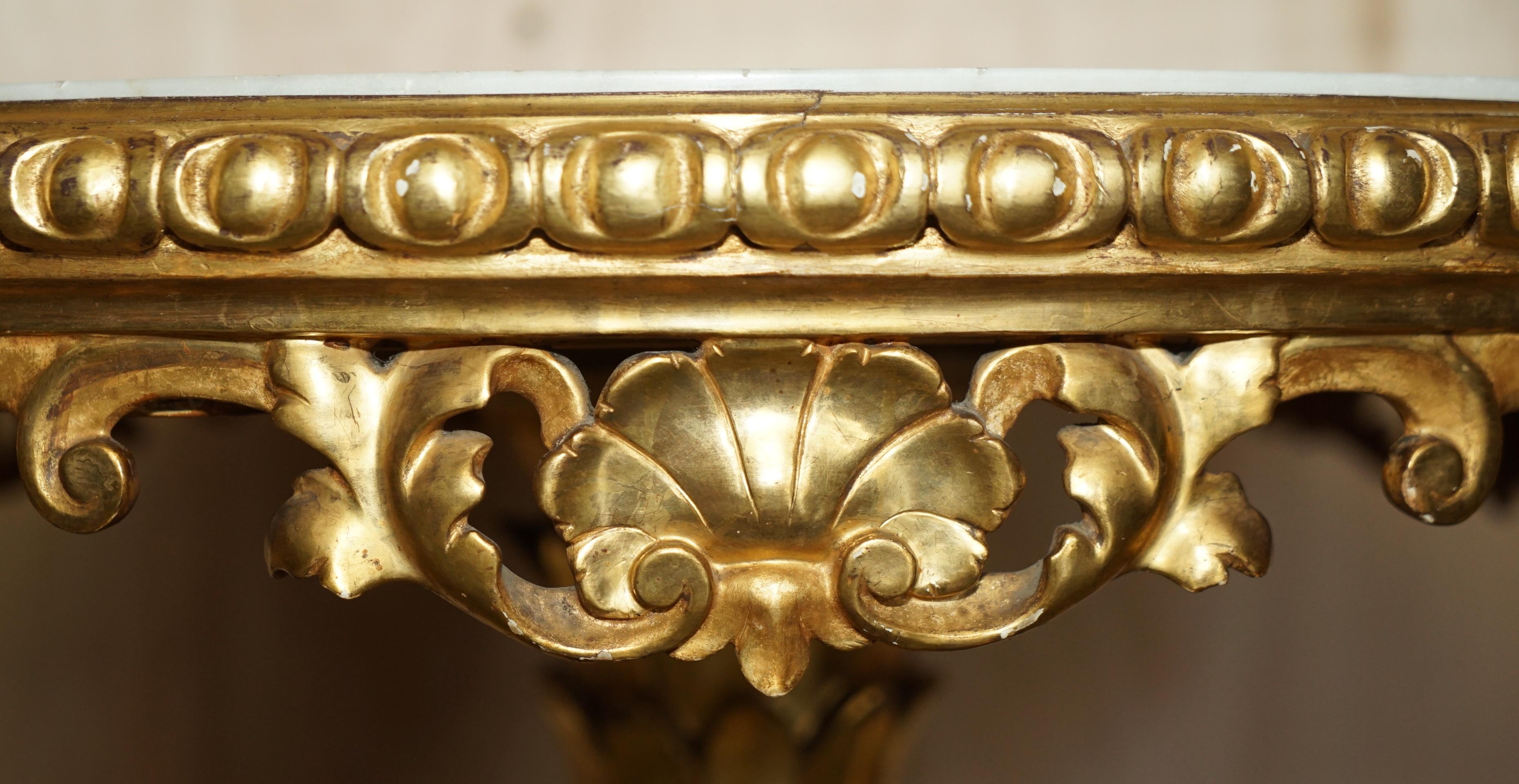 French Provincial Exquisite Antique French Gold Giltwood Italian Marble Herm Carved Centre Table For Sale