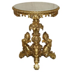 Exquisite Antique French Gold Giltwood Italian Marble Herm Carved Centre Table