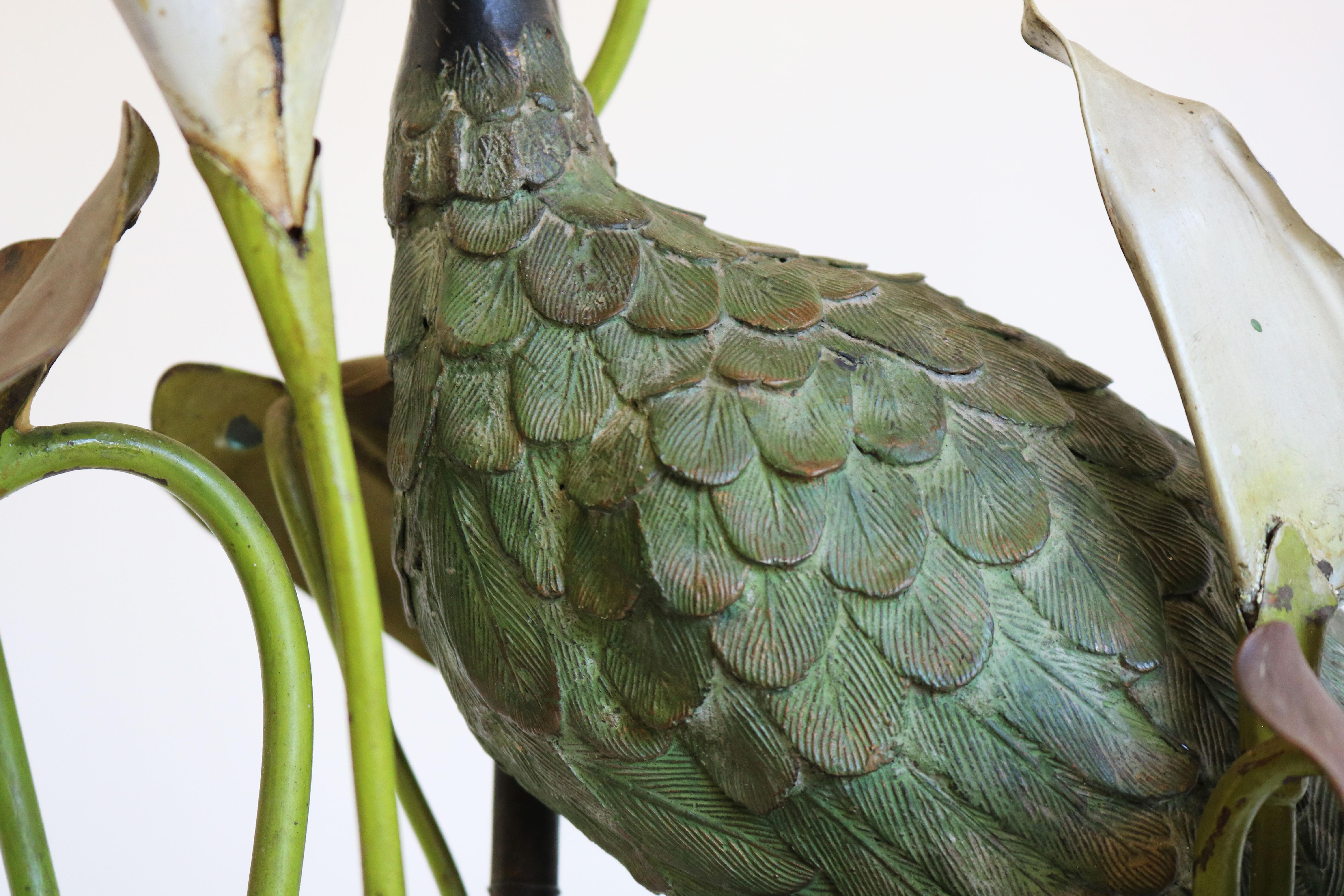 Exquisite antike französische Heron-Stehleuchte im Art nouveau-Stil aus Bronze mit Blumenmuster und Lilly- Pads im Angebot 7