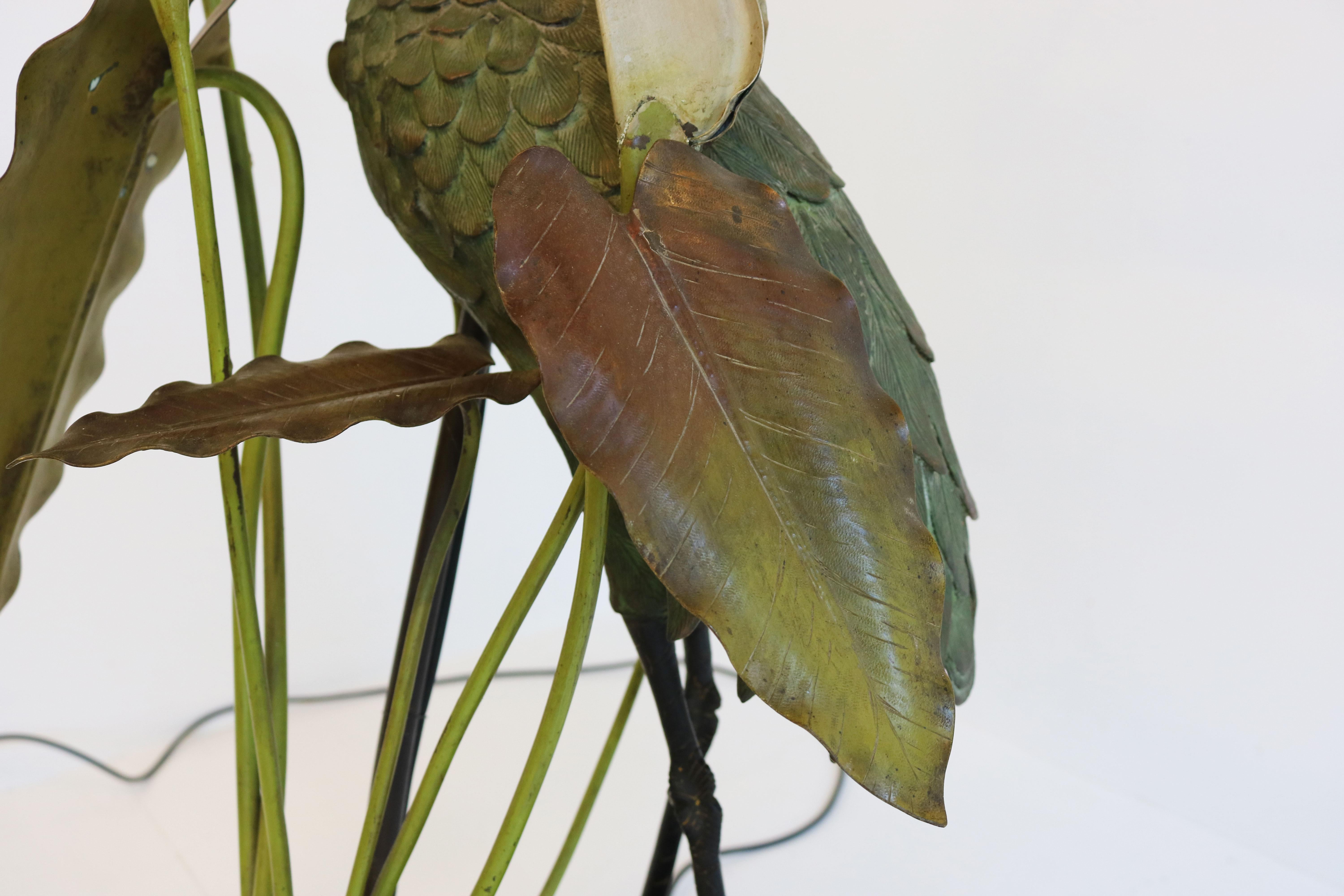 Exquisite Antique French Heron Art Nouveau Floor Lamp Bronze Floral Lilly Pads For Sale 9