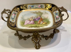 Exquisite Antique French Sevres Cobalt Porcelain and Ormolu Centerpiece Compote