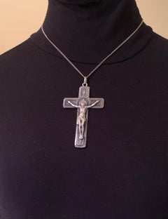 Exquisite Antique French Silver and Niello Enamel Sculptural Pectoral Cross