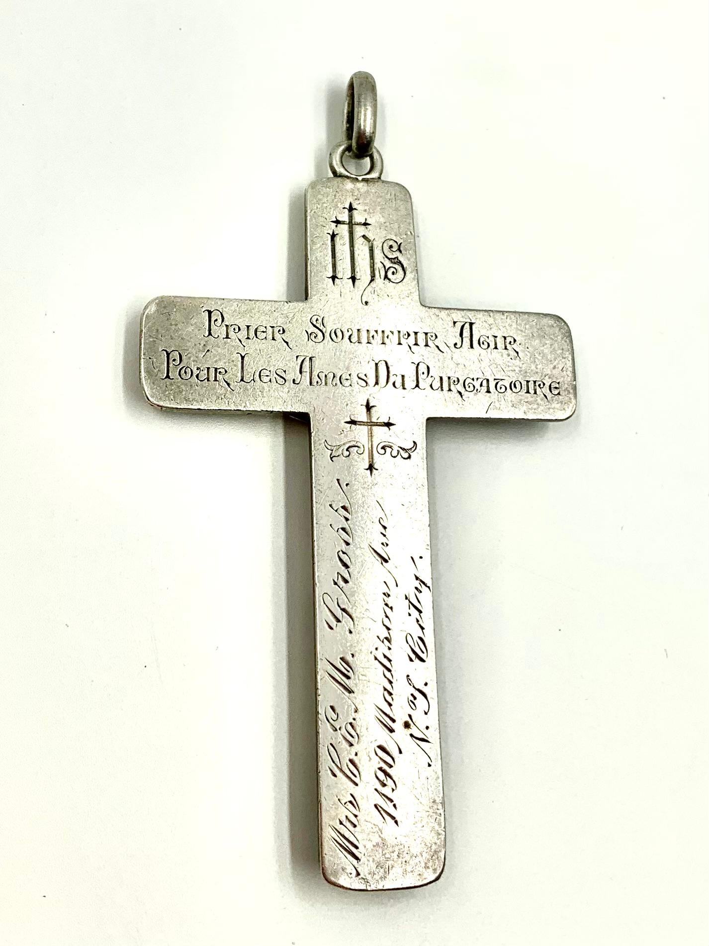 Exquisite Antique French Silver and Niello Enamel Sculptural Pectoral Cross For Sale 2