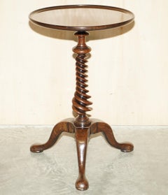 Exquisite Antique George III circa 1800 Hardwood Side Table with Spiral Column