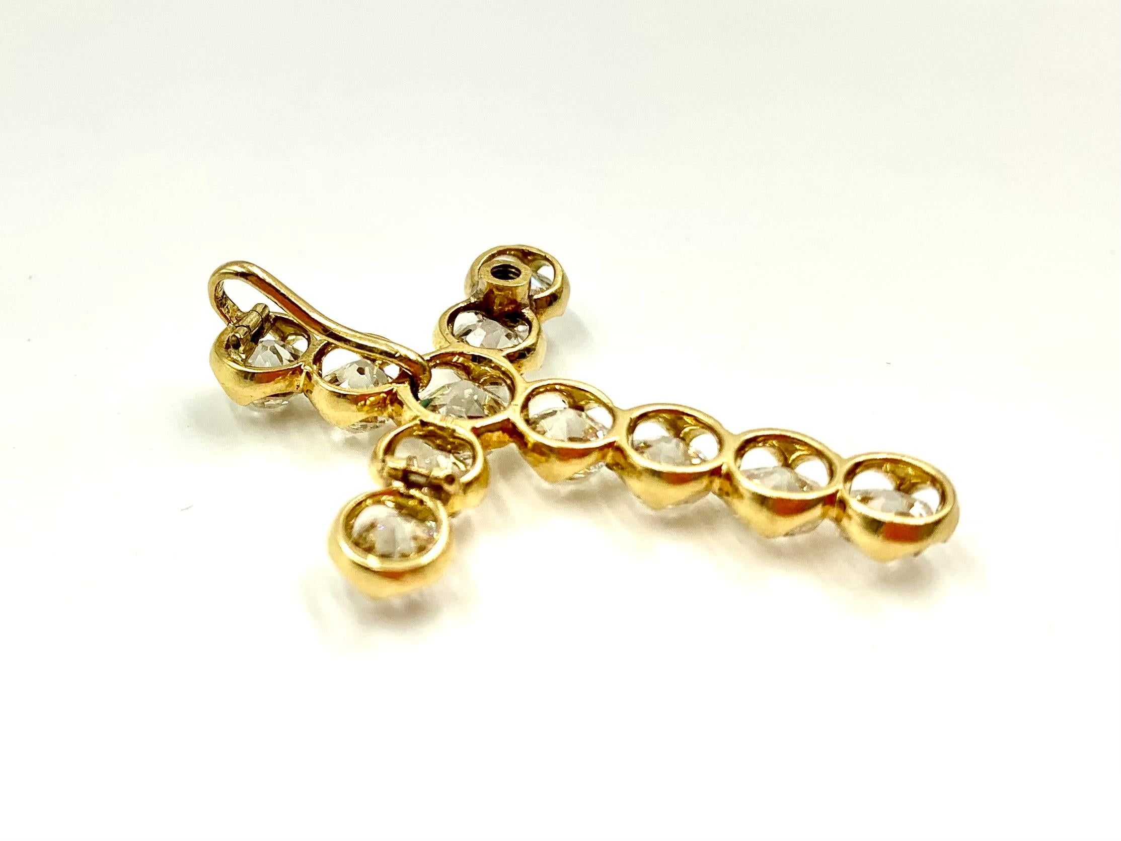 Exquisite antike georgianische 3.7TCW Diamant-Kreuz aus 18 Karat Gelbgold mit alteuropäischem Minenschliff im Angebot 3