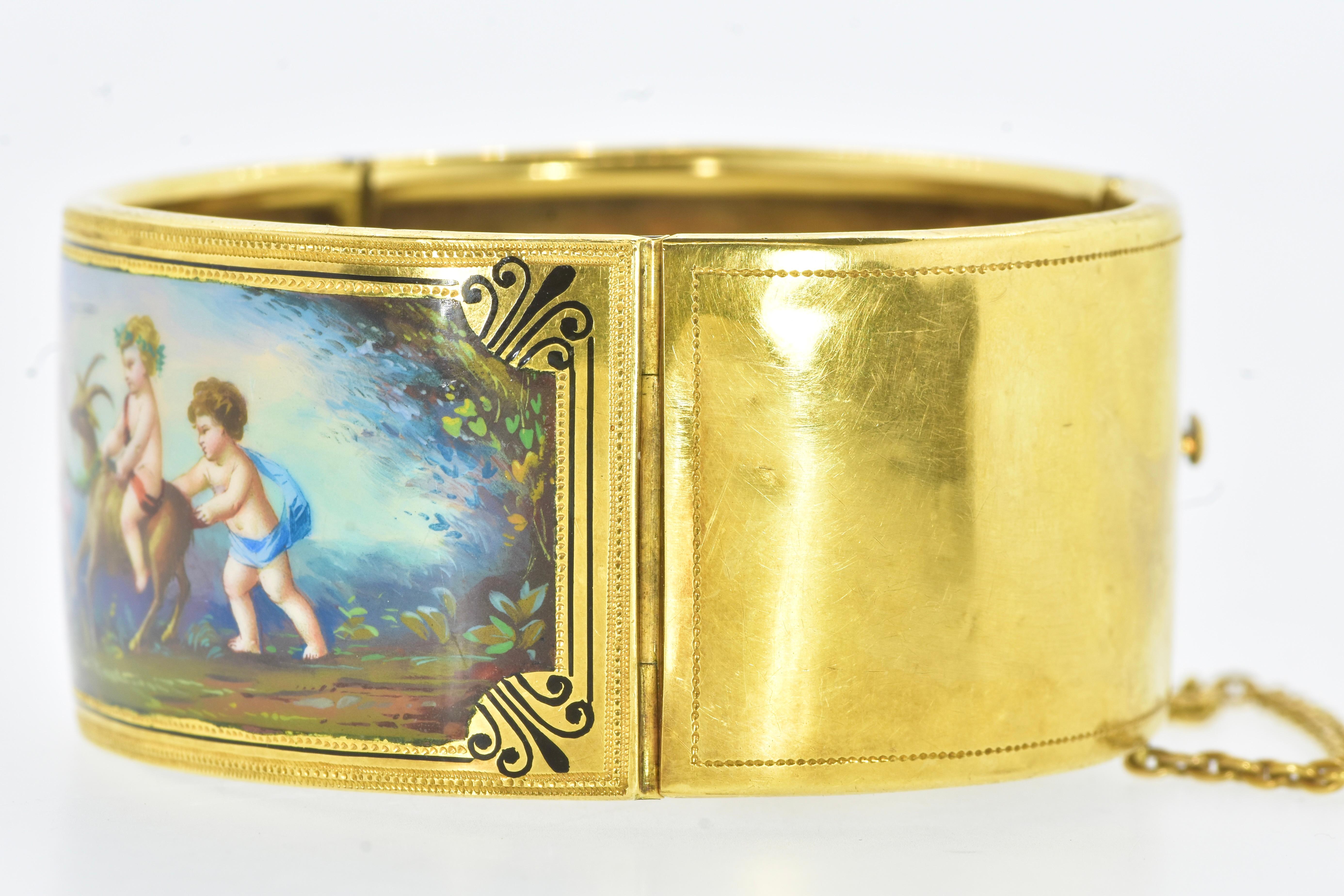 Antikes, handbemaltes und signiertes 18K-Armband aus Emaille, französisch, um 1850 5