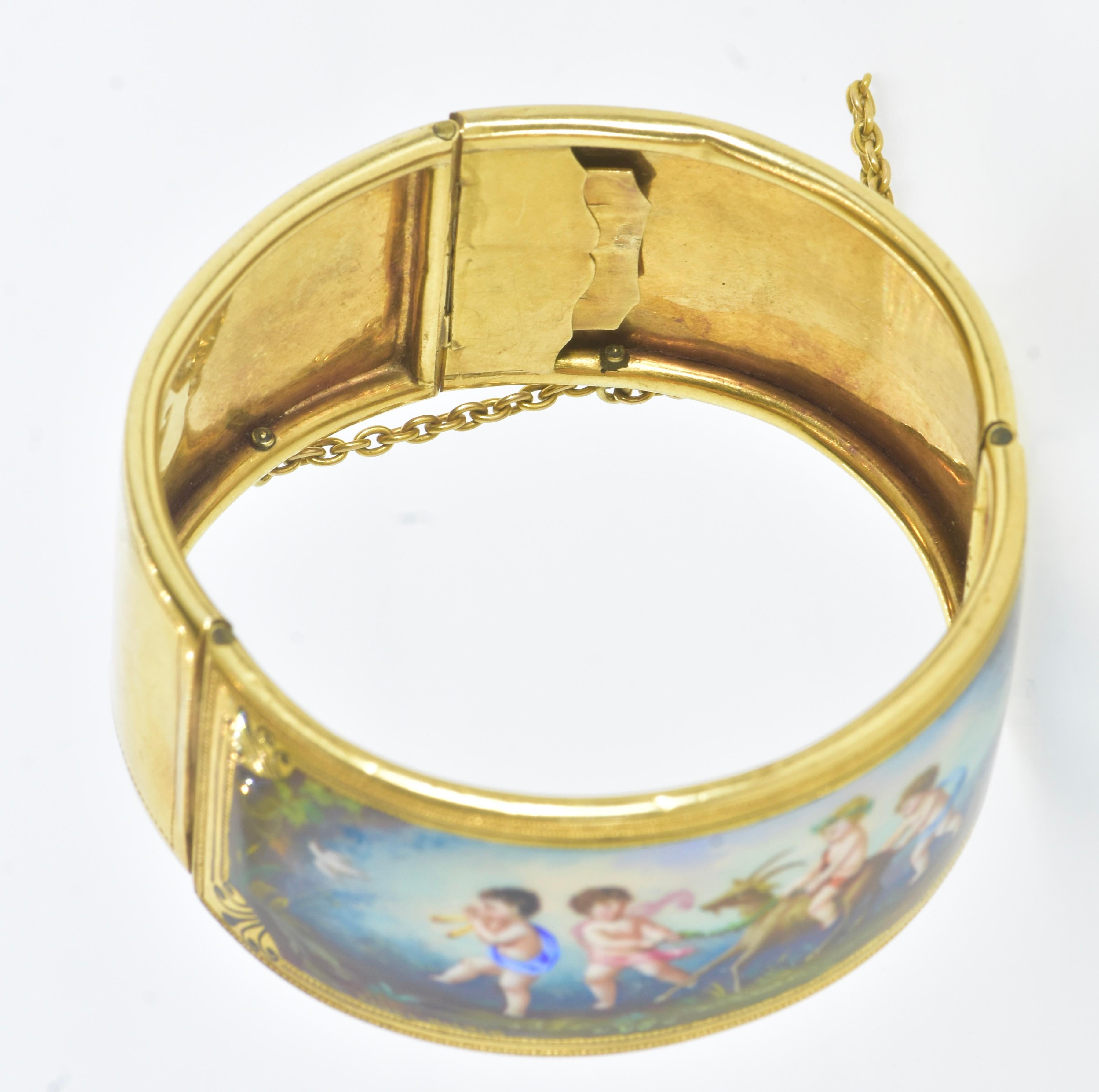 Antikes, handbemaltes und signiertes 18K-Armband aus Emaille, französisch, um 1850 12