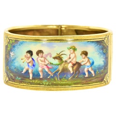 Antique Enamel Hand Painted & Signed 18K Bracelet, French c. 1850