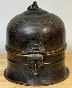 Exquisite Antique Islamic- Mughal Engraved & Gilt Enamel Domed Box, #145