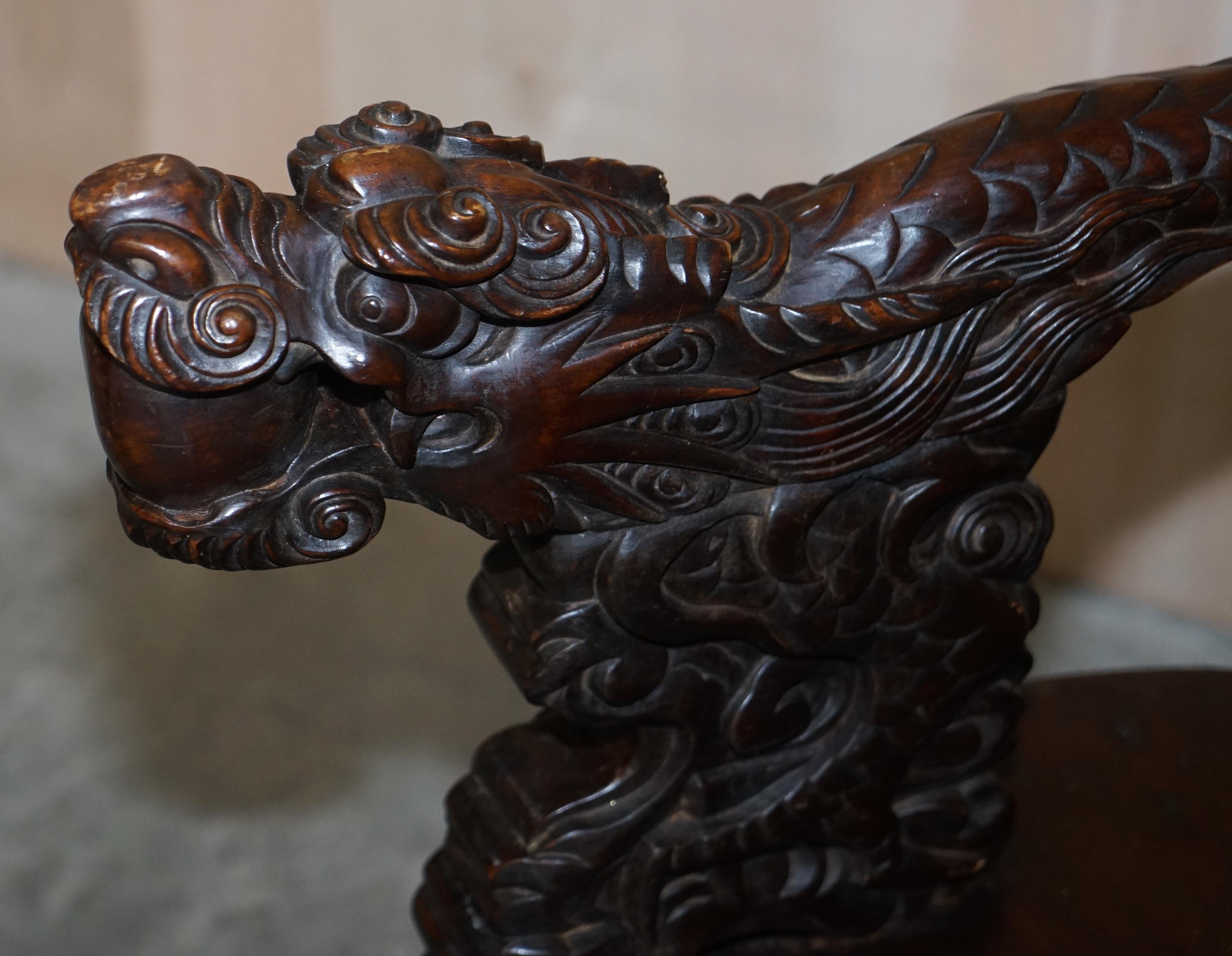 Antiquité japonaise 1880 Dynastie Qing exquise trône dragon sculpté 1