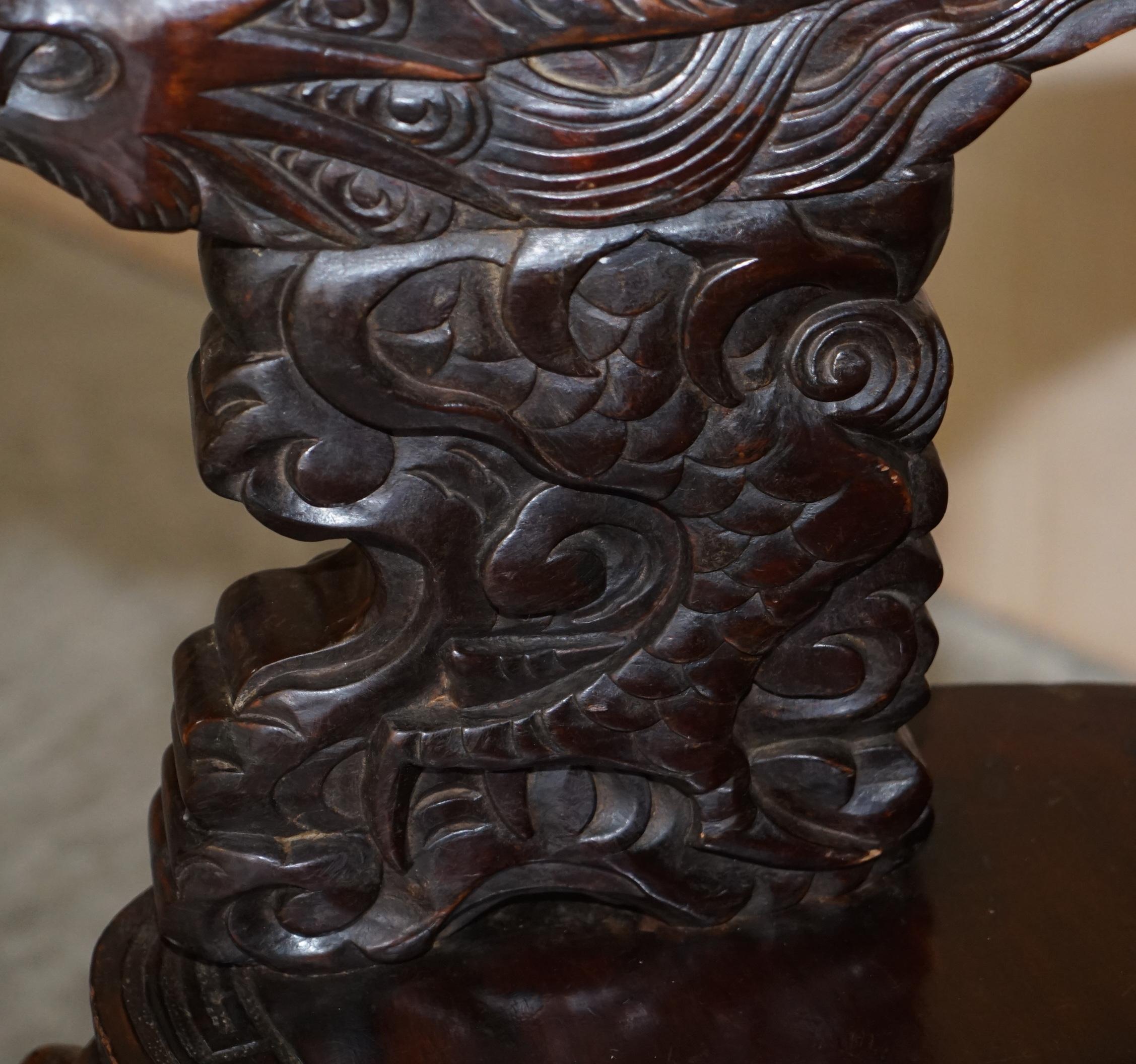 Antiquité japonaise 1880 Dynastie Qing exquise trône dragon sculpté 2