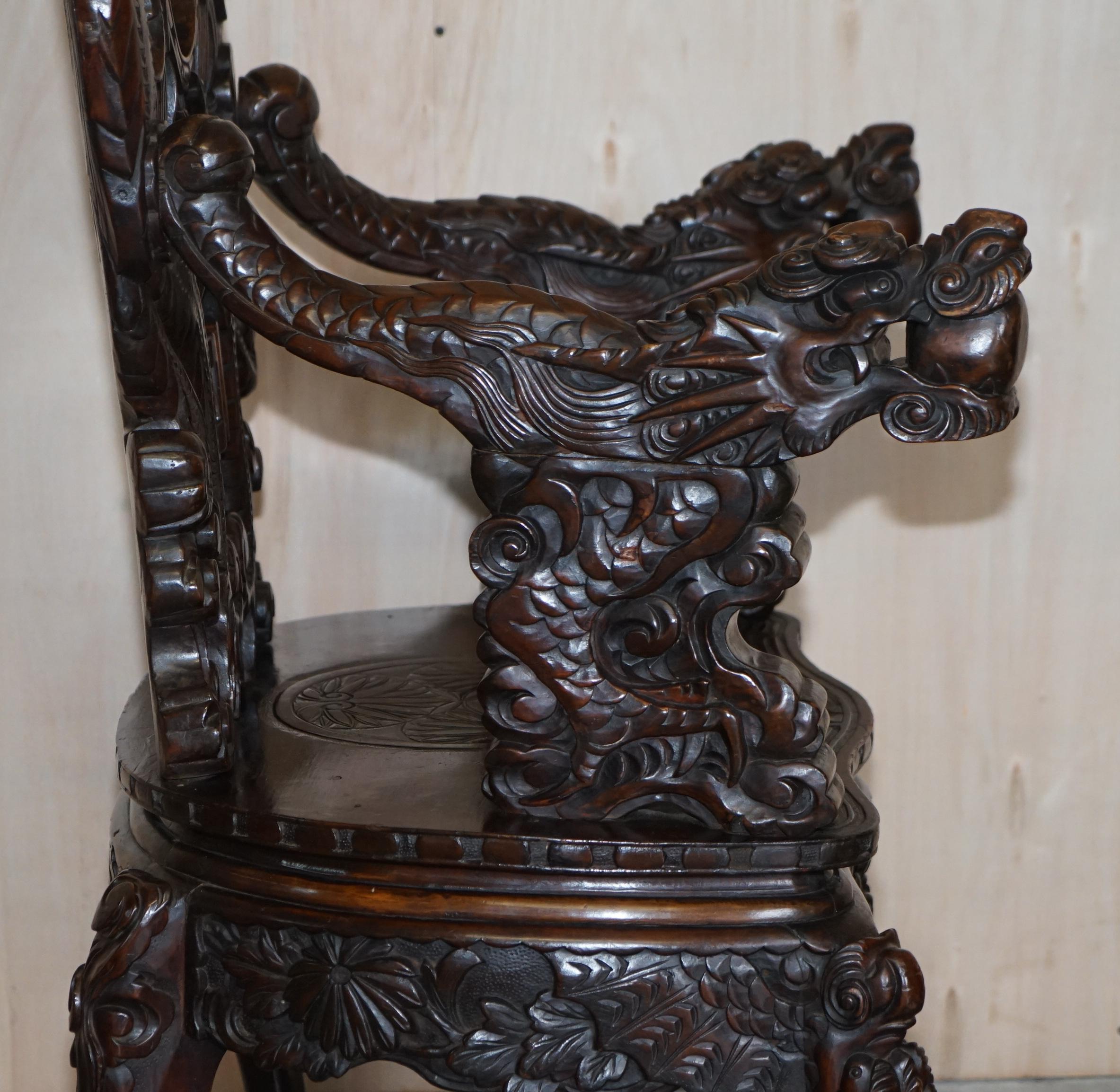 Antiquité japonaise 1880 Dynastie Qing exquise trône dragon sculpté 6