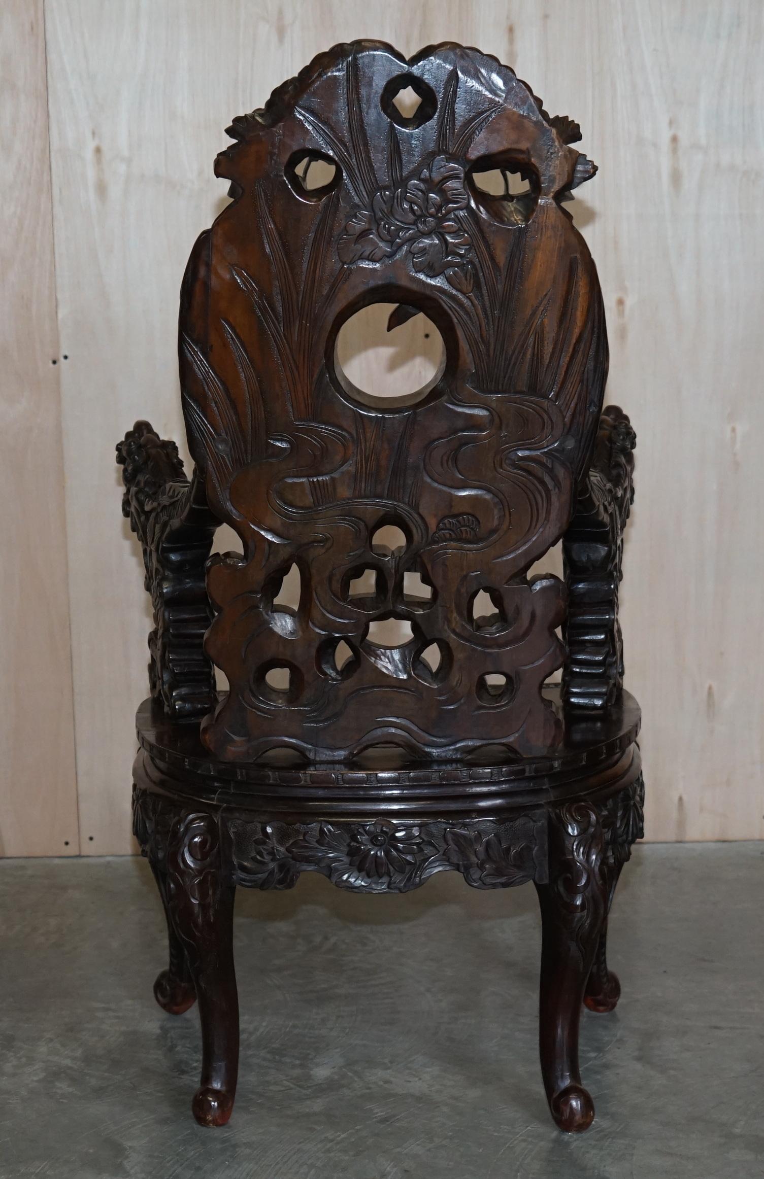 Antiquité japonaise 1880 Dynastie Qing exquise trône dragon sculpté 8
