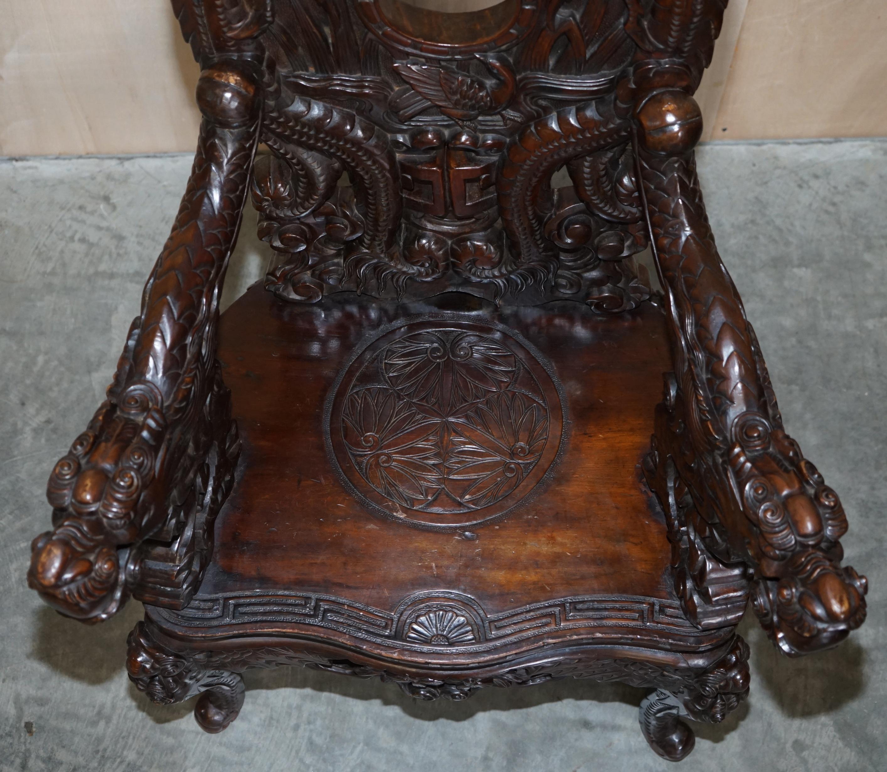Antiquité japonaise 1880 Dynastie Qing exquise trône dragon sculpté Bon état à West Sussex, Pulborough