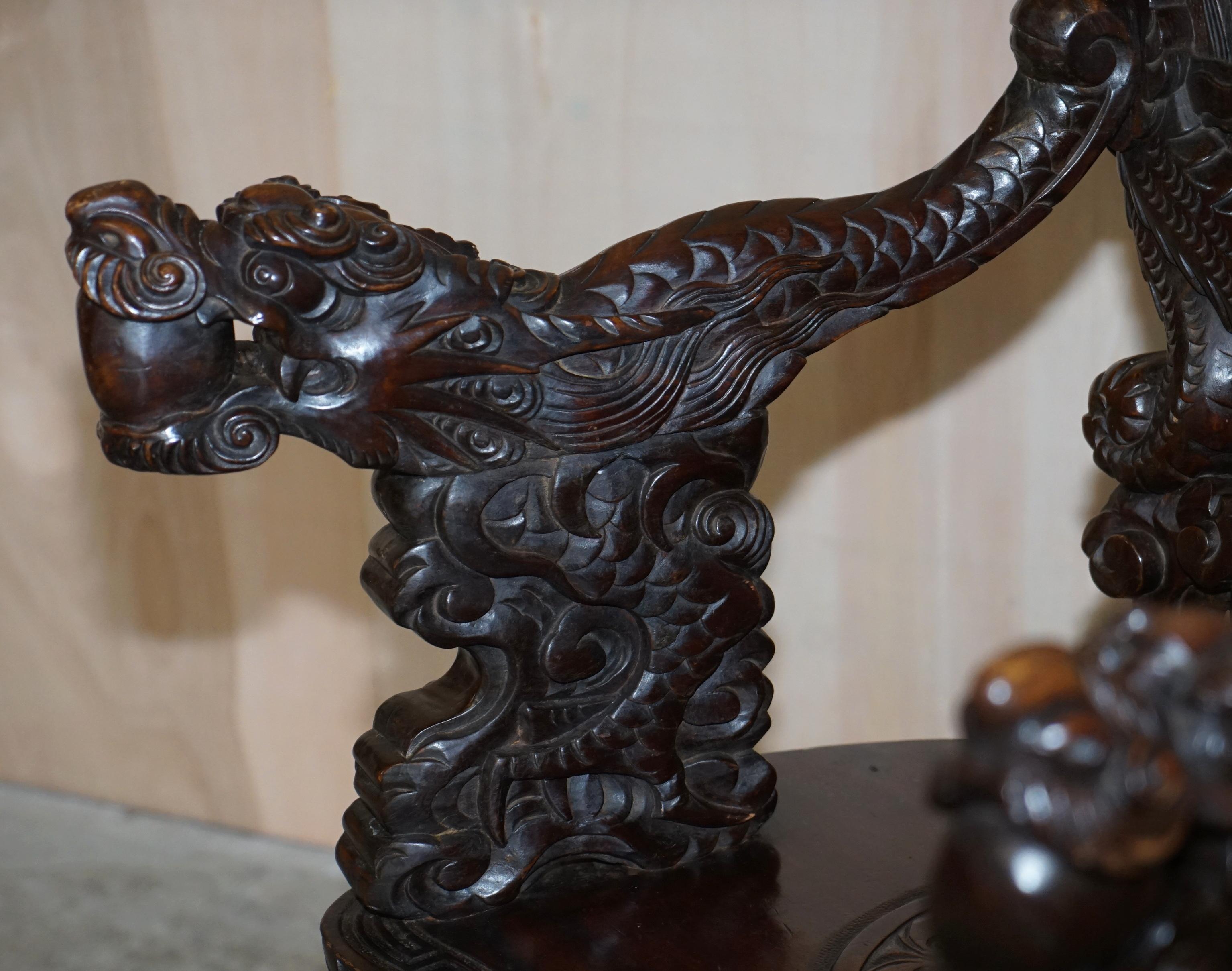 Bois Antiquité japonaise 1880 Dynastie Qing exquise trône dragon sculpté