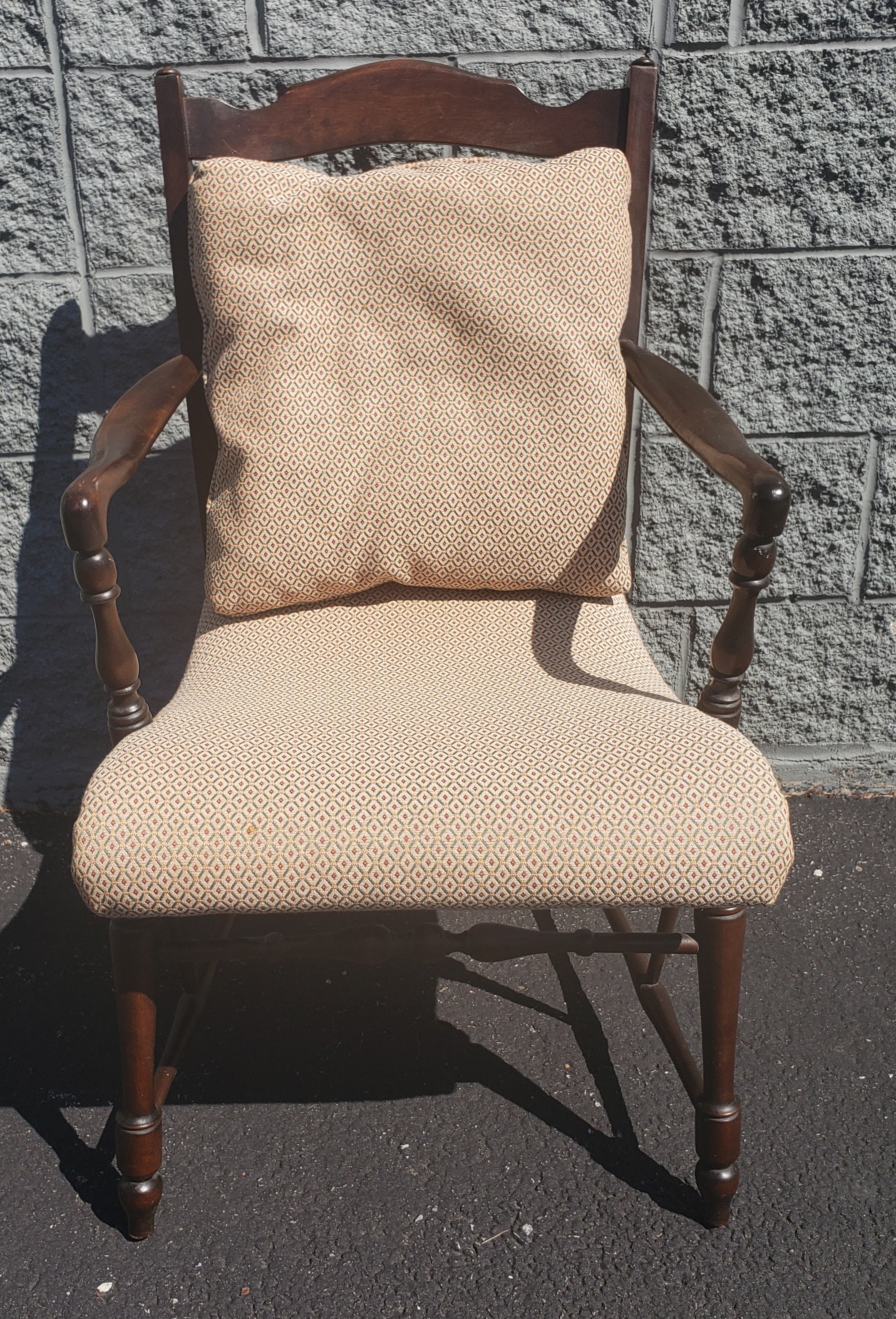 American Exquisite Antique Mahogany Elongated Seat Upholstered Armchair, Circa 1920s For Sale
