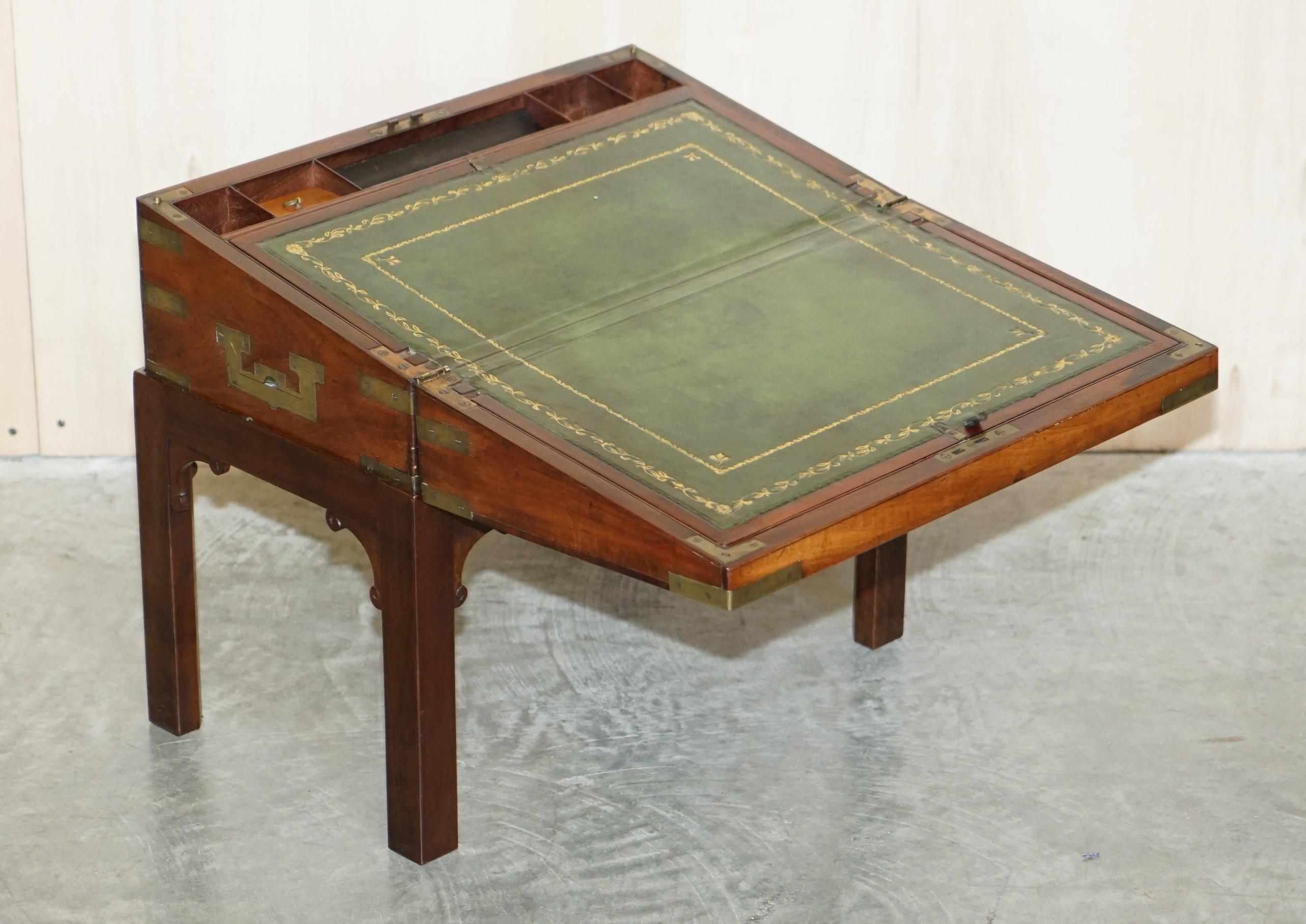 Exquisite Antique Hardwood Military Campaign Writing Slope Desk & Later Stand For Sale 5