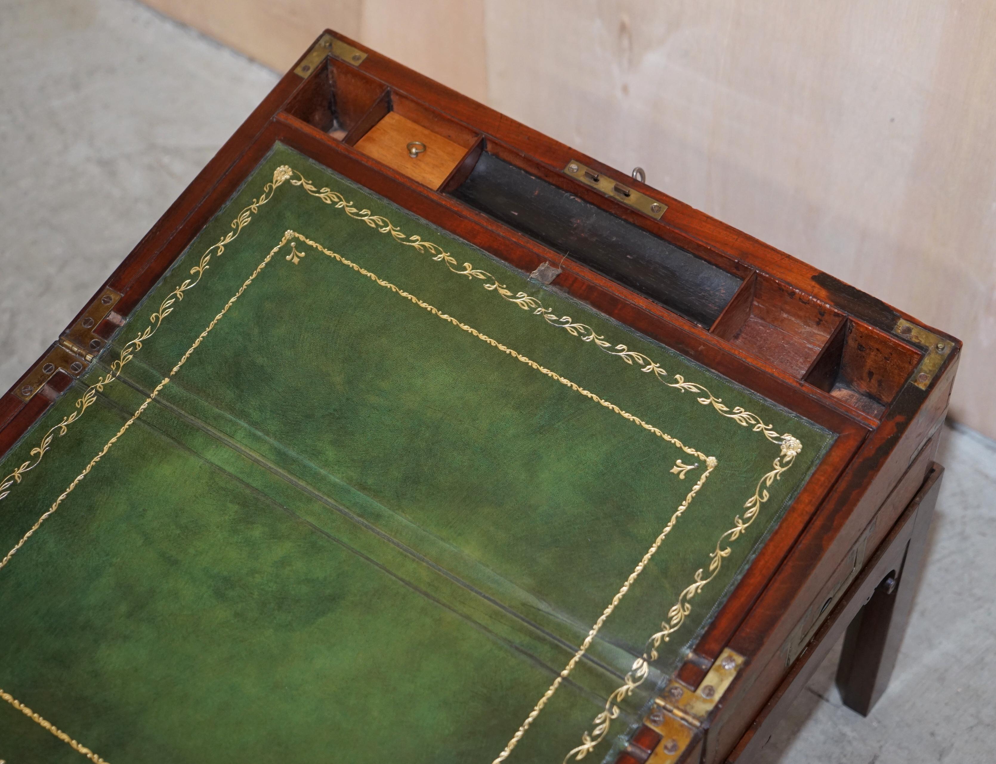 Exquisite Antique Hardwood Military Campaign Writing Slope Desk & Later Stand For Sale 4