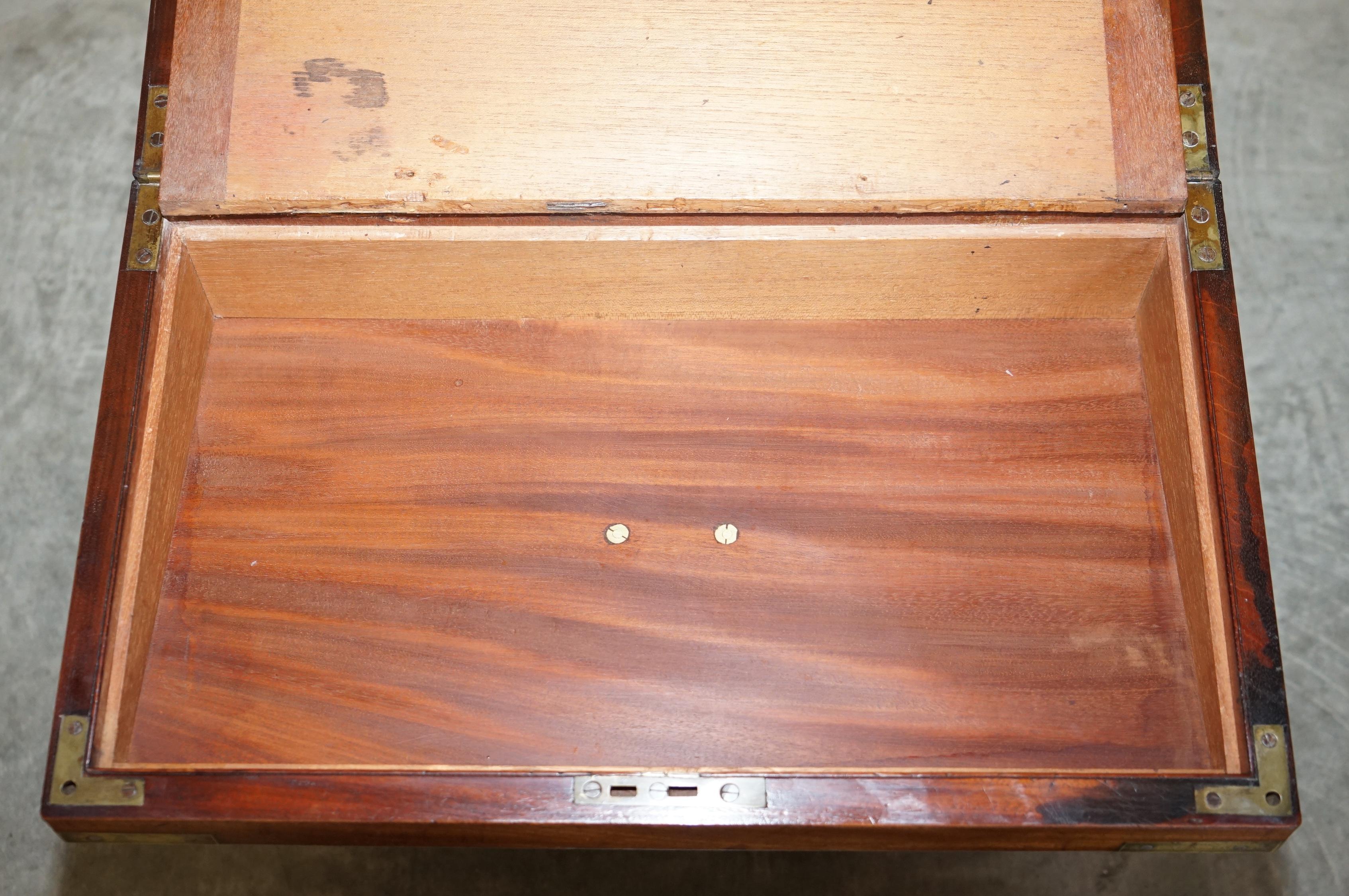 Exquisite Antique Hardwood Military Campaign Writing Slope Desk & Later Stand For Sale 9