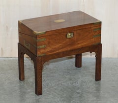 Exquisite Antique Hardwood Military Campaign Writing Slope Desk & Later Stand