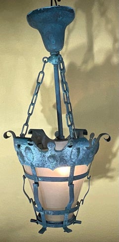 Magnifique lanterne suspendue ancienne en cuivre de style Meisner - Pendentif unique en son genre