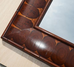 EXQUISITE ANTIQUE OYSTER LABURNUM WOOD CUSHiON FRAMED WALL MIRROR SUBLIME PATINA