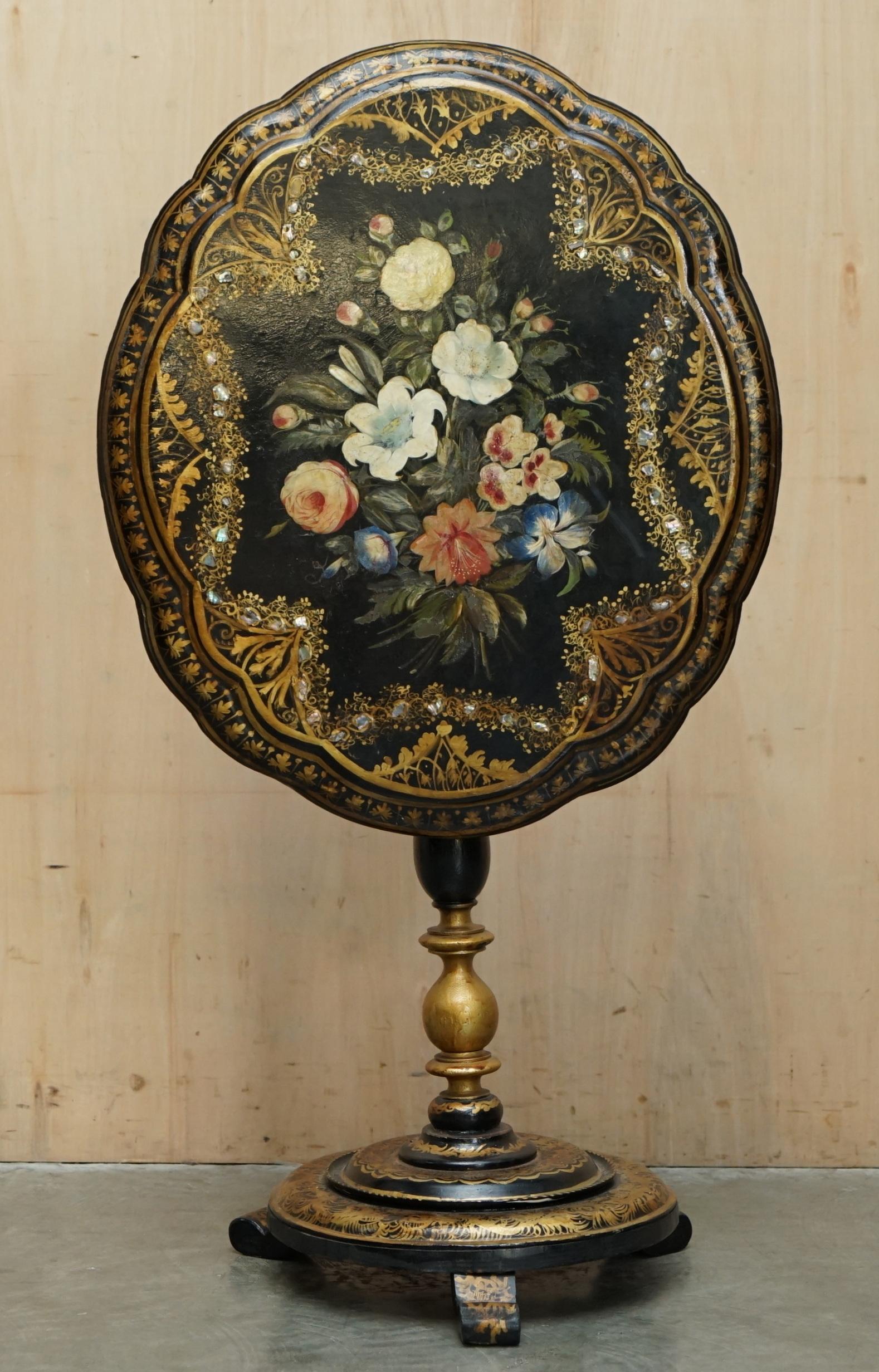 EXQUISITE ANTIQUE REGENCY 1810 LACQUERED MOTHER OF PEARL INLAID TiLT OP TABLE For Sale 9