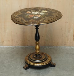 EXQUISITE ANTIQUE REGENCY 1810 LACQUERED MOTHER OF PEARL INLAID TiLT OP TABLE