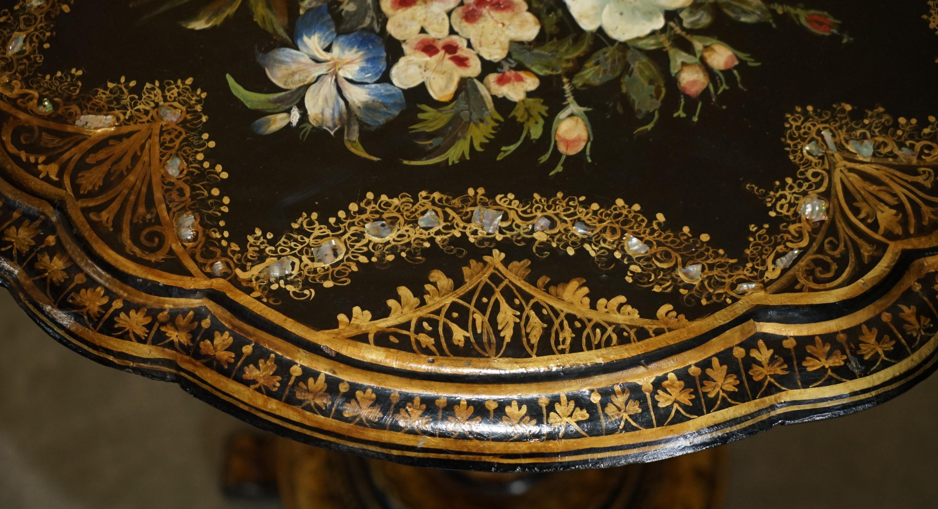 Wood EXQUISITE ANTIQUE REGENCY 1810 LACQUERED MOTHER OF PEARL INLAID TiLT OP TABLE For Sale