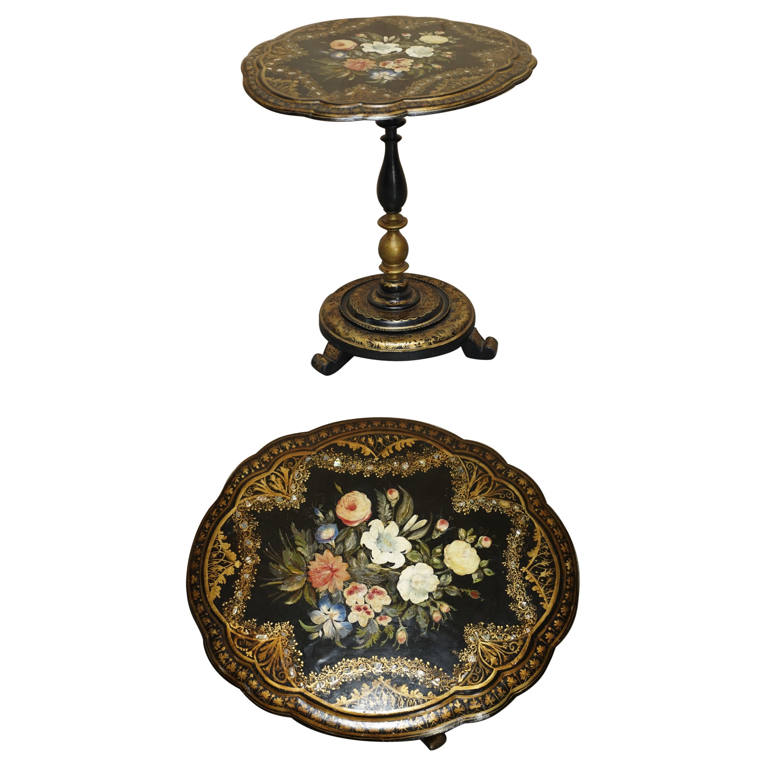 EXQUISITA MESA ANTIGUA REGENCY 1810 LACADA MADRE DE PERLA INLAID TiLT OP