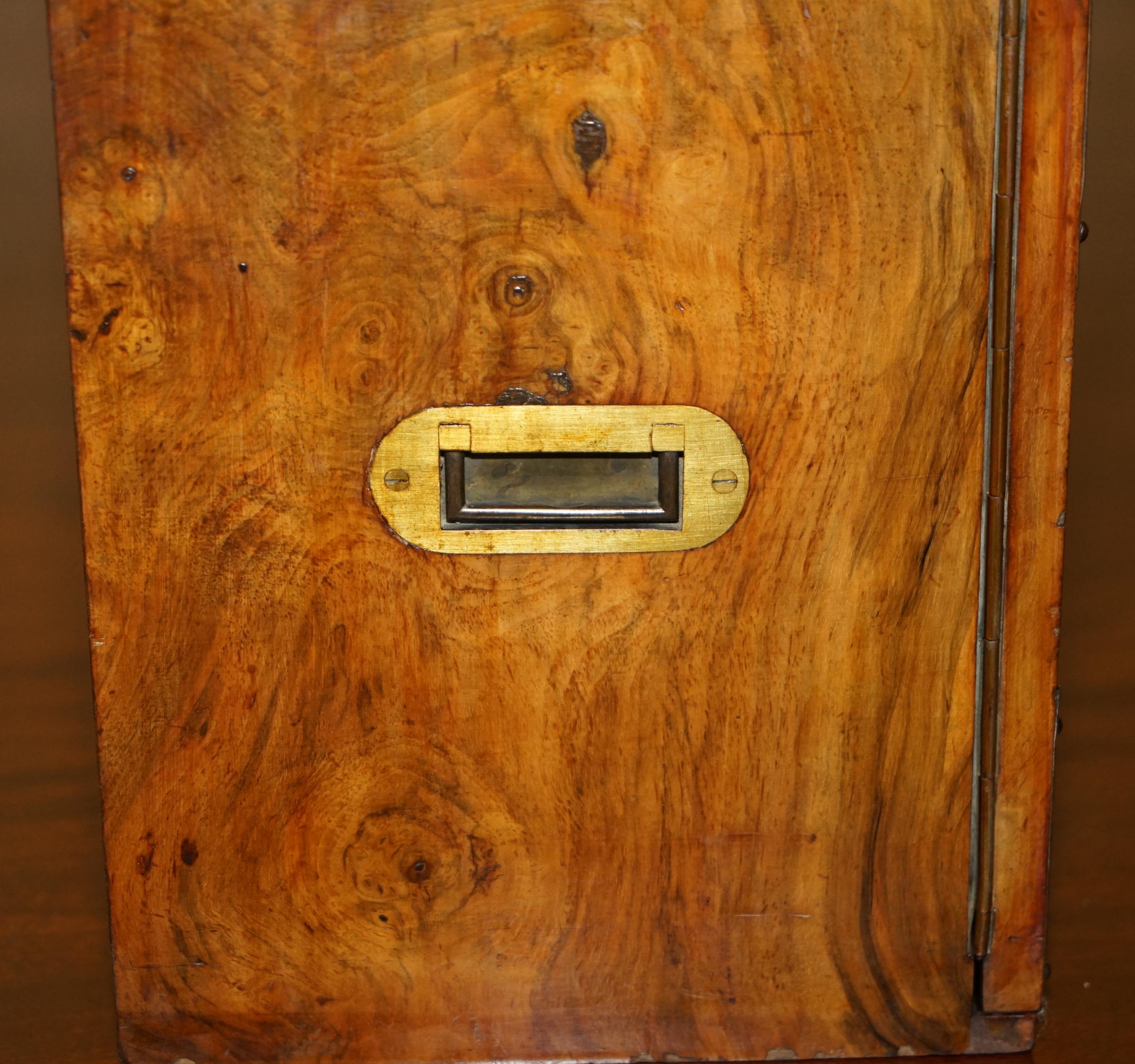 EXQUISITE ANTIQUE REGENCY CiRCA 1820 BURR WALNUT & BRASS CIGAR HUMIDOR CHEST For Sale 4
