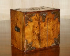EXQUISITE ANTIQUE REGENCY CiRCA 1820 BURR WALNUT & BRASS CIGAR HUMIDOR CHEST