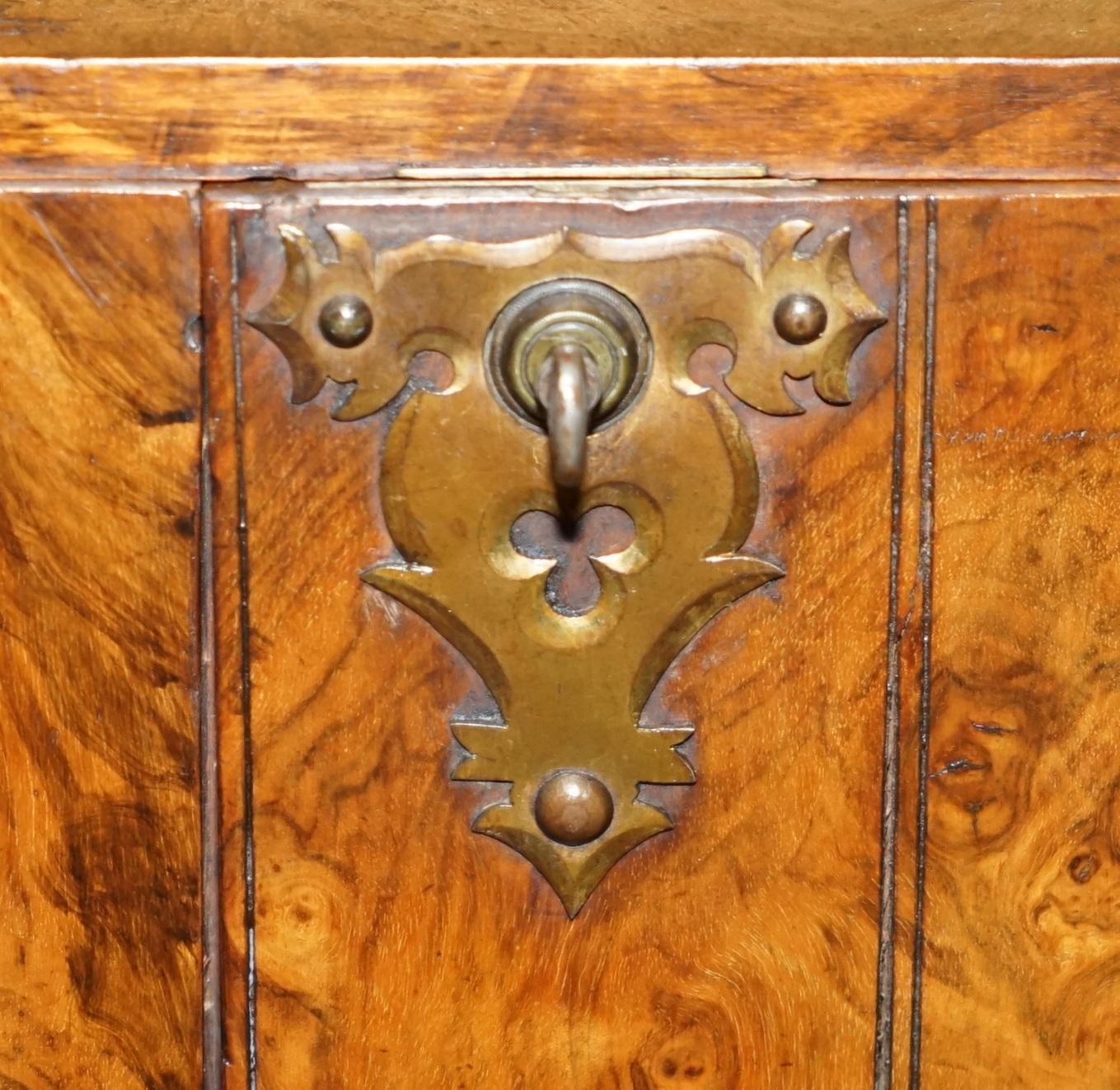 EXQUISITE ANTIQUE REGENCY CiRCA 1820 BURR WALNUT & BRASS CIGAR HUMIDOR CHEST For Sale 2