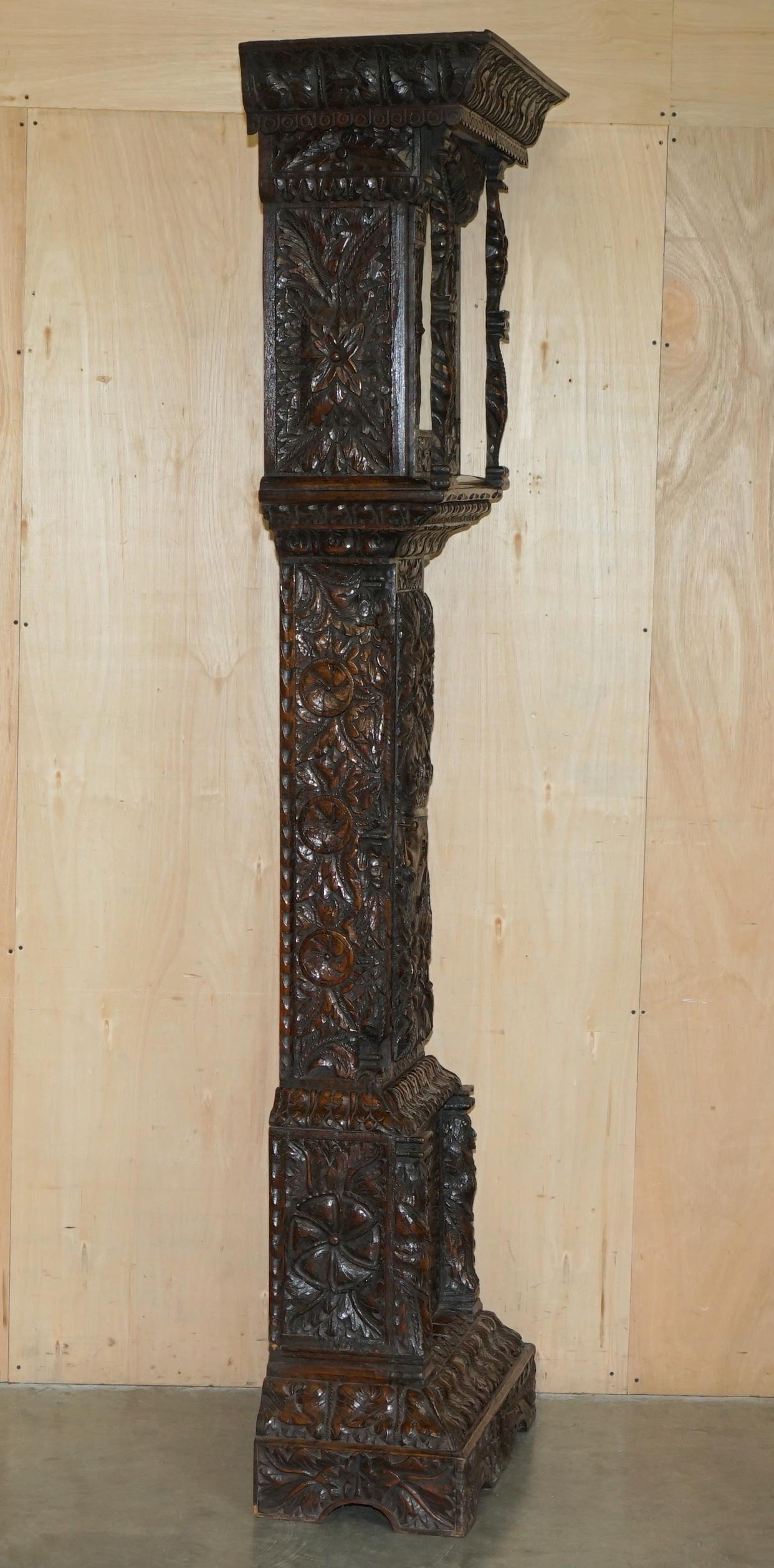 EXQUISiTE ANTIQUE RESTORED HAND CARVED GRANDFATHER CLOCK CASE DEPICTING A KING For Sale 9