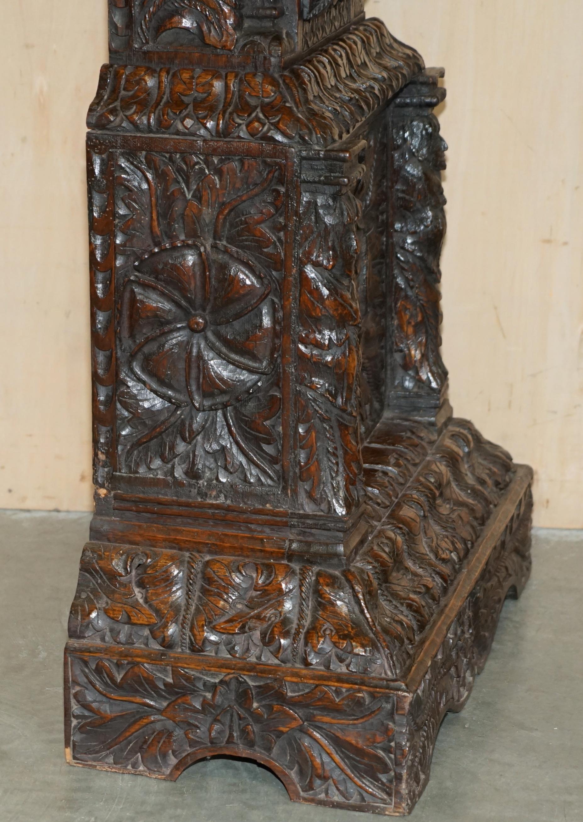 EXQUISiTE ANTIQUE RESTORED HAND CARVED GRANDFATHER CLOCK CASE DEPICTING A KING For Sale 10