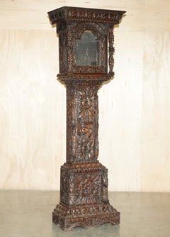 EXQUISiTE ANTIQUE RESTORED HAND CARVED GRANDFATHER CLOCK CASE DEPICTING A KING