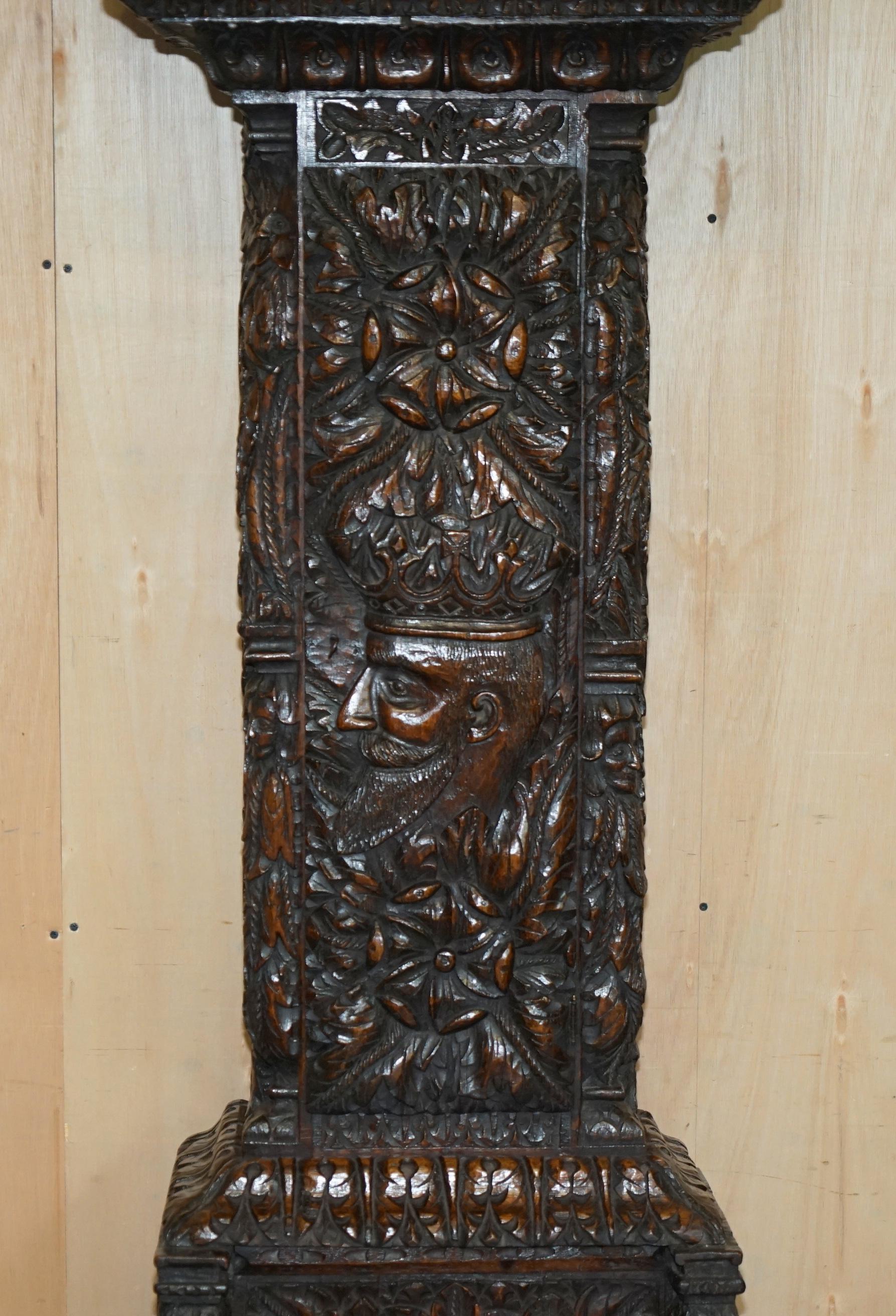 English EXQUISiTE ANTIQUE RESTORED HAND CARVED GRANDFATHER CLOCK CASE DEPICTING A KING For Sale