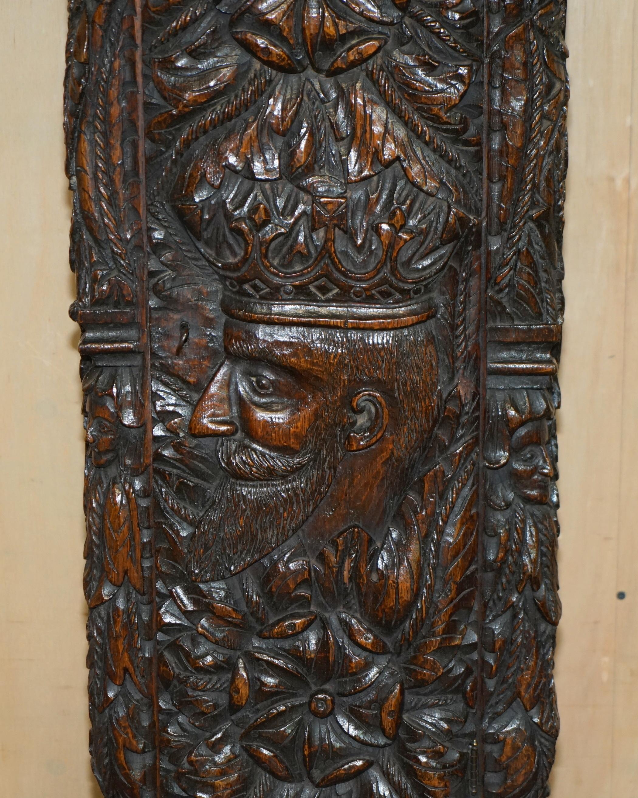 Hand-Crafted EXQUISiTE ANTIQUE RESTORED HAND CARVED GRANDFATHER CLOCK CASE DEPICTING A KING For Sale