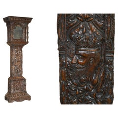 EXQUISiTE ANTIQUE RESTORED HAND CARVED GRANDFATHER CLOCK CASE DEPICTING A KING