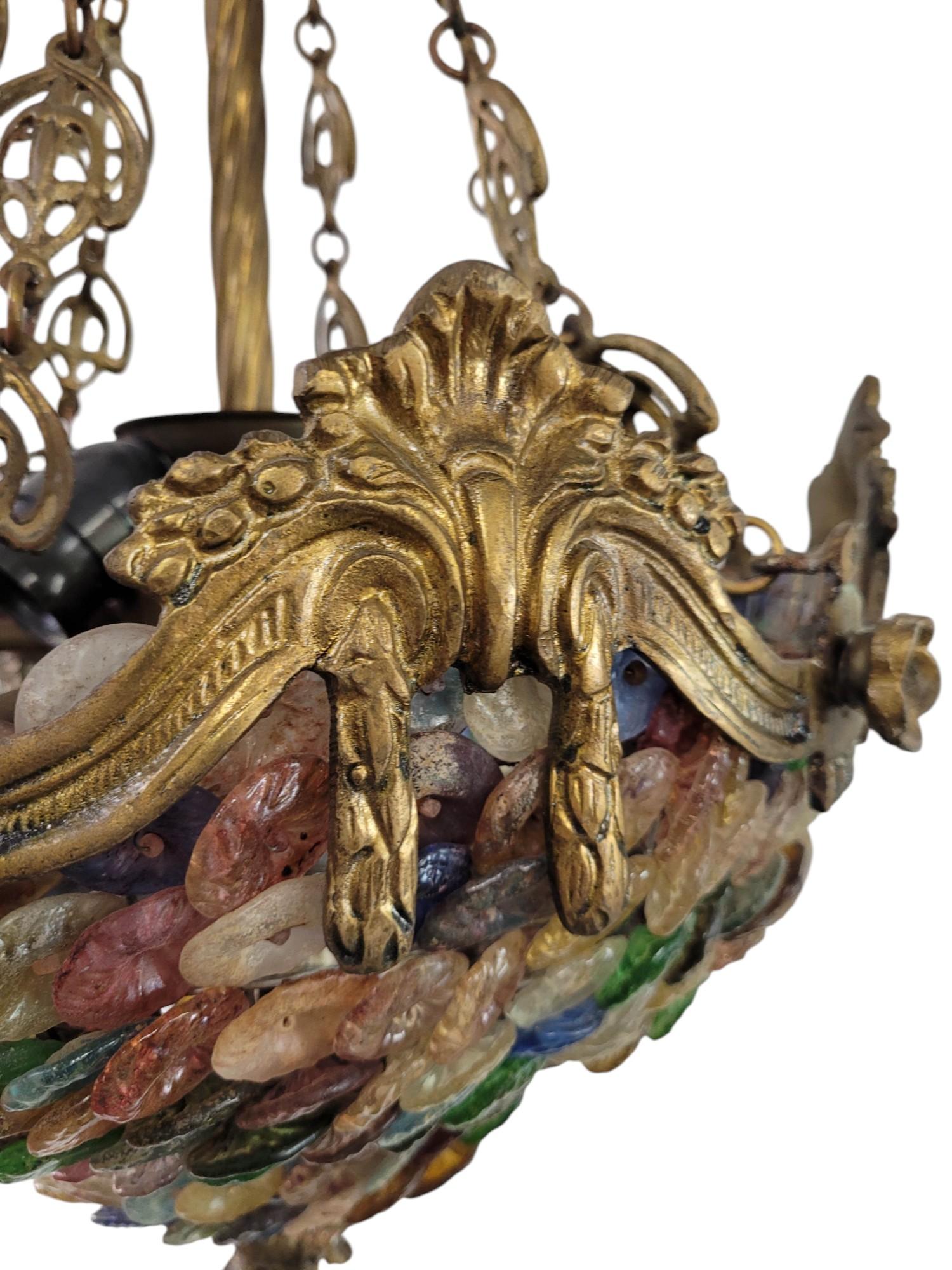 Gilt Bronze Venetian Multi-Colored Glass Pastille Chandelier For Sale 5