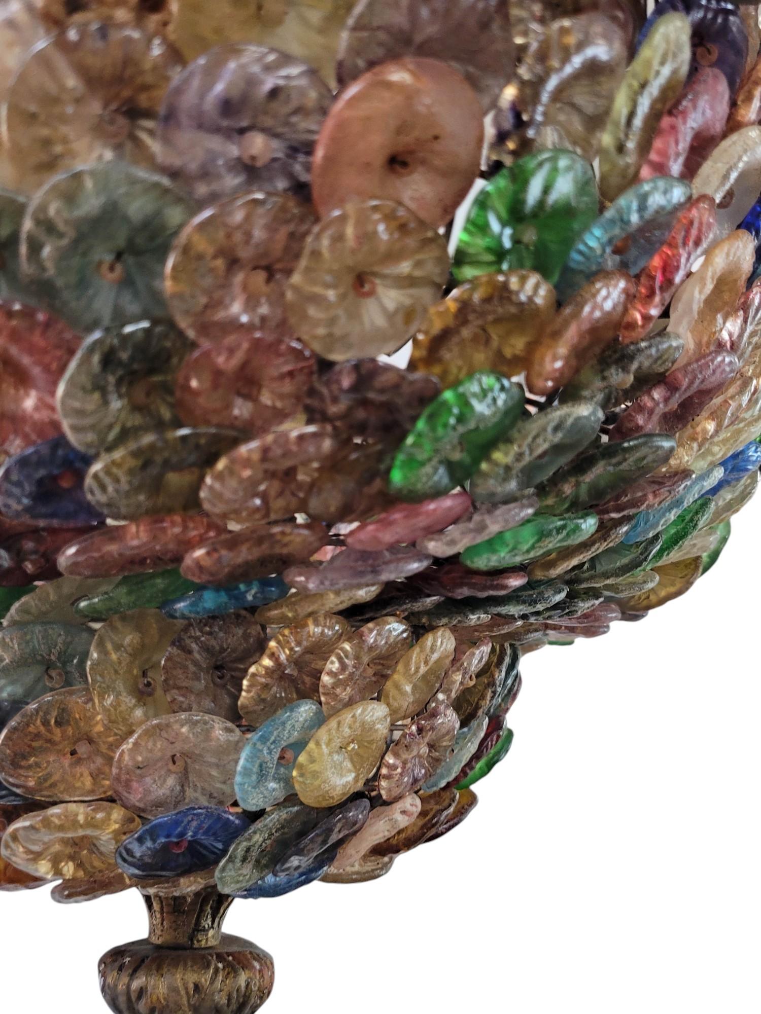 Gilt Bronze Venetian Multi-Colored Glass Pastille Chandelier For Sale 8