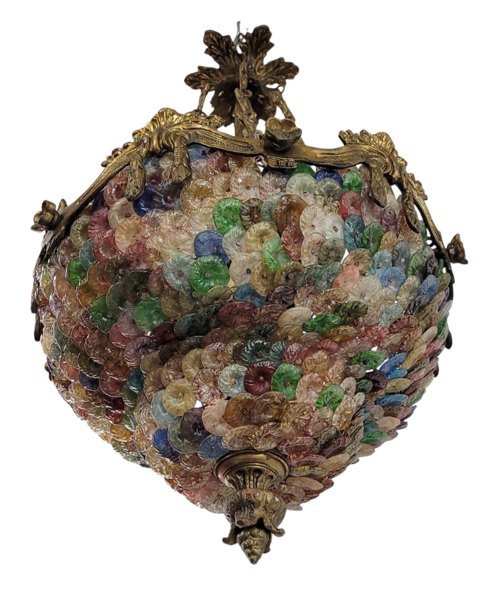 Gilt Bronze Venetian Multi-Colored Glass Pastille Chandelier For Sale 10