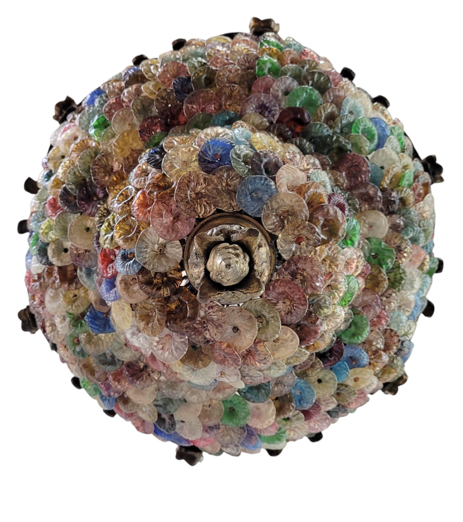 Gilt Bronze Venetian Multi-Colored Glass Pastille Chandelier For Sale 12